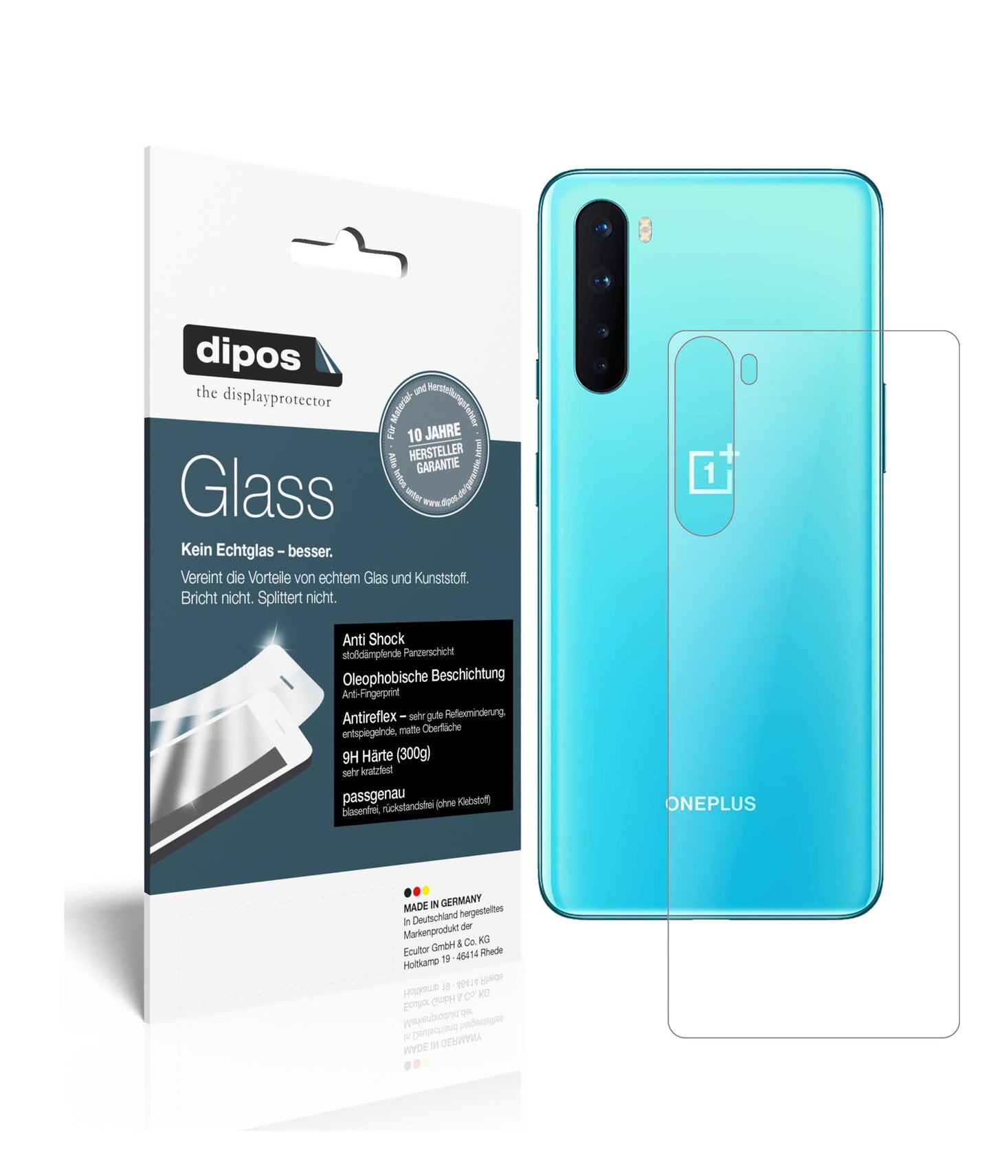 Matte Displayschutzfolie von dipos passend für OnePlus Nord Rückseite, 9H kratzfest und blasenfrei montiert