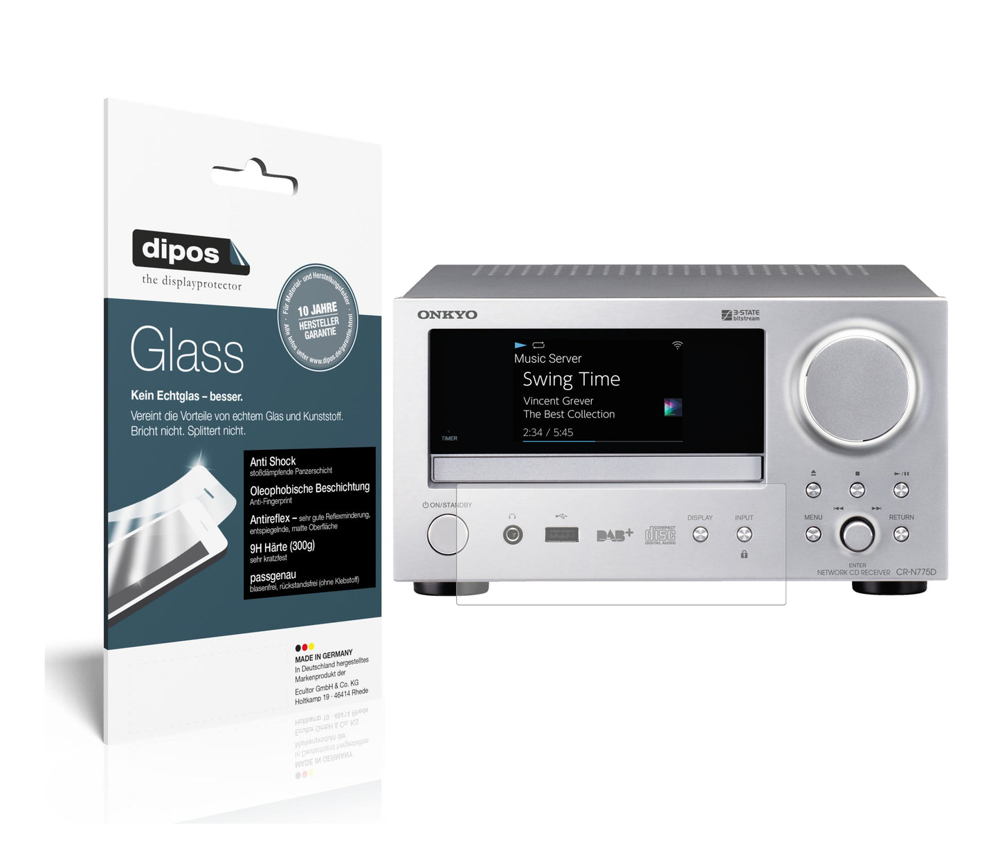Matte Displayschutzfolie von dipos passend für Onkyo CR-N775D, 9H kratzfest und blasenfrei montiert