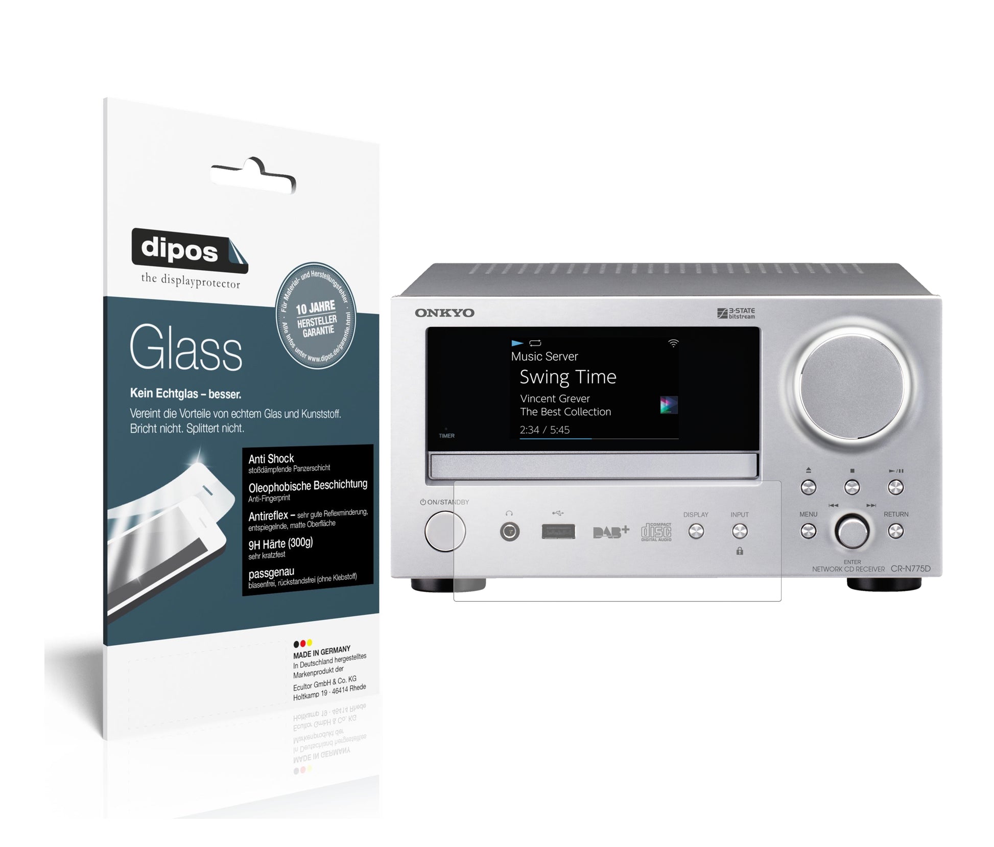 Matte Displayschutzfolie von dipos passend für Onkyo CR-N775D, 9H kratzfest und blasenfrei montiert