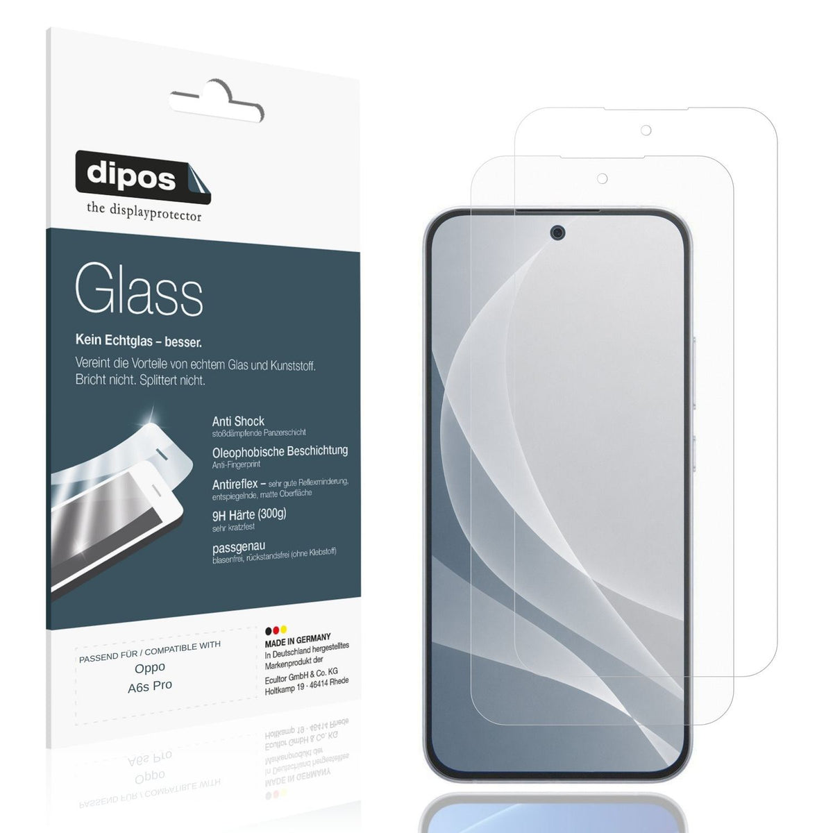 Matte Displayschutzfolie von dipos passend für Oppo A6s Pro, 9H kratzfest und blasenfrei montiert