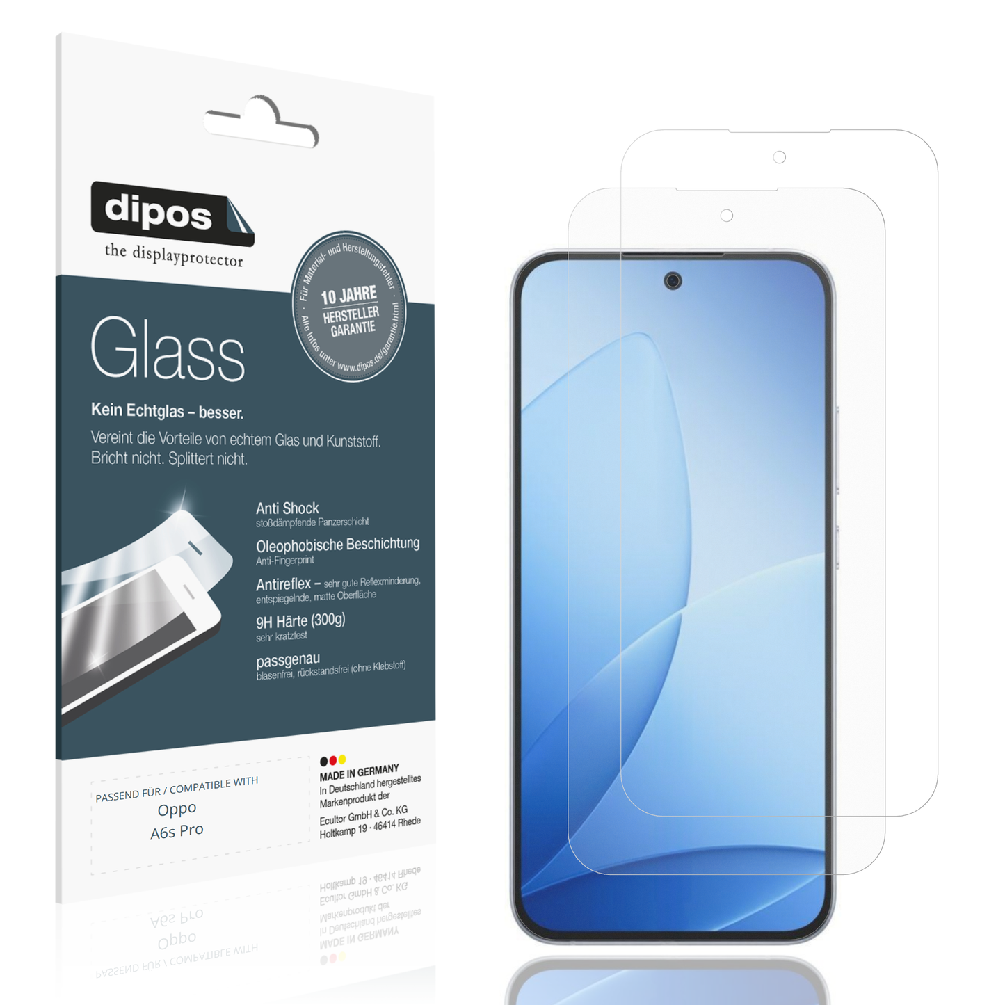 Matte Displayschutzfolie von dipos passend für Oppo A6s Pro, 9H kratzfest und blasenfrei montiert