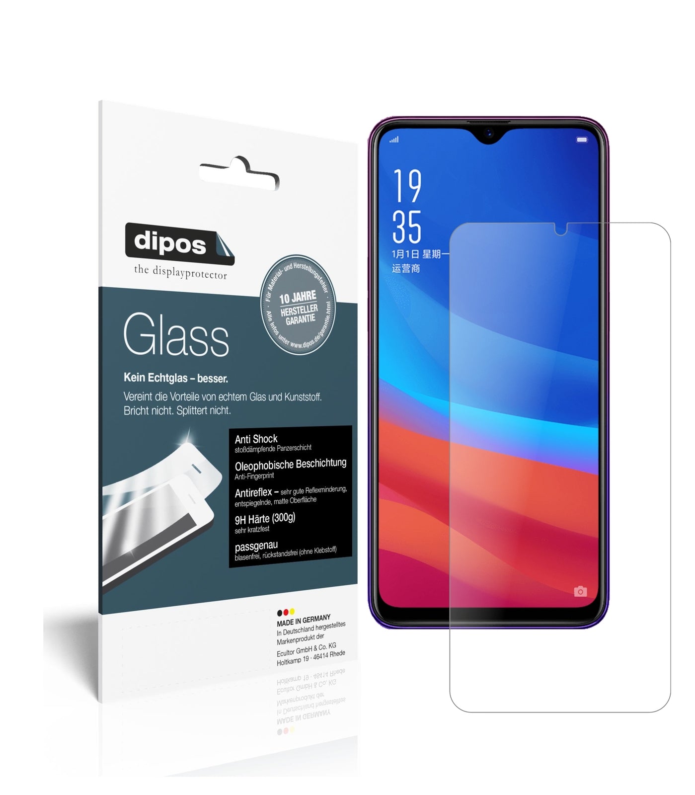 Matte Displayschutzfolie von dipos passend für Oppo A7x, 9H kratzfest und blasenfrei montiert