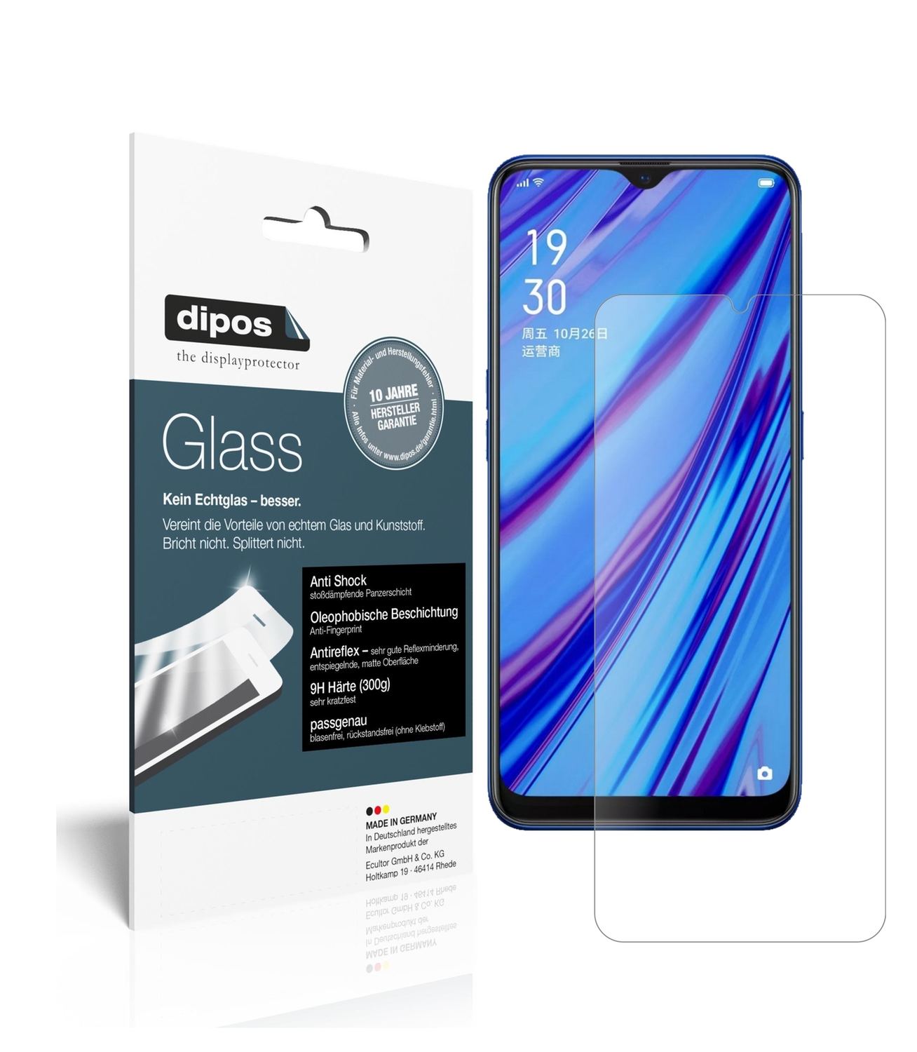 Matte Displayschutzfolie von dipos passend für Oppo A9, 9H kratzfest und blasenfrei montiert