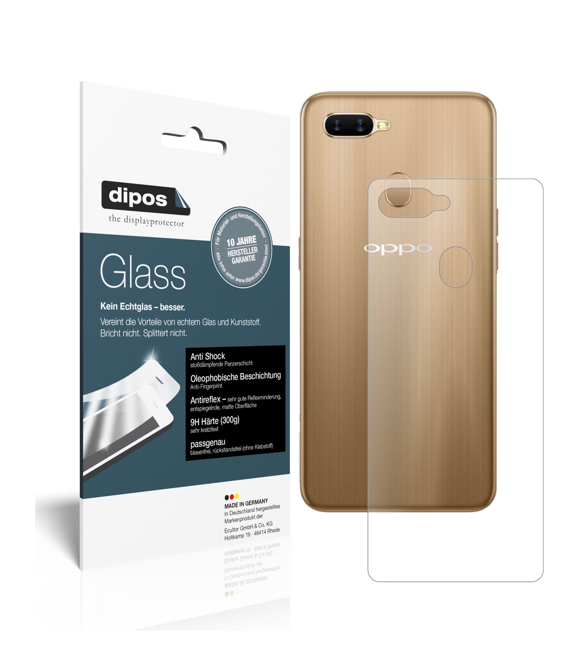 Matte Displayschutzfolie von dipos passend für Oppo AX7 Rückseite, 9H kratzfest und blasenfrei montiert