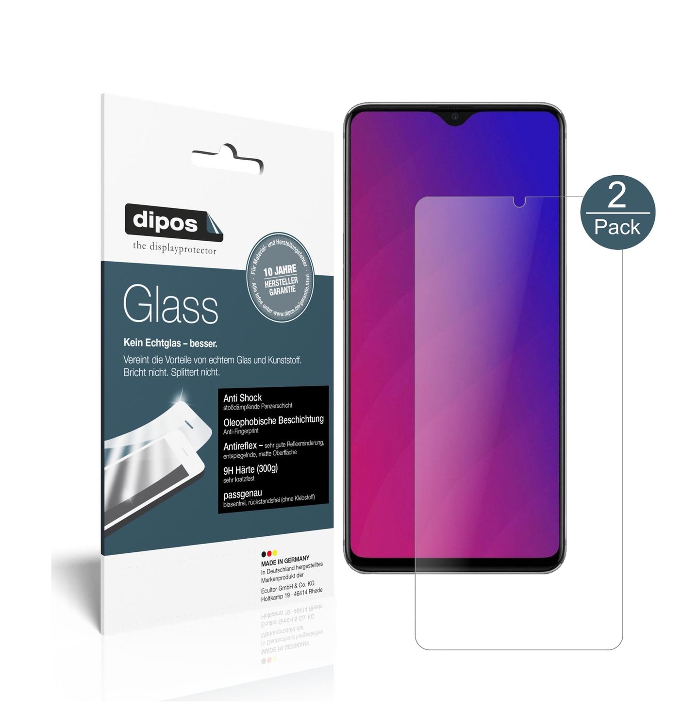 Matte Displayschutzfolie von dipos passend für Oppo F9 Pro, 9H kratzfest und blasenfrei montiert