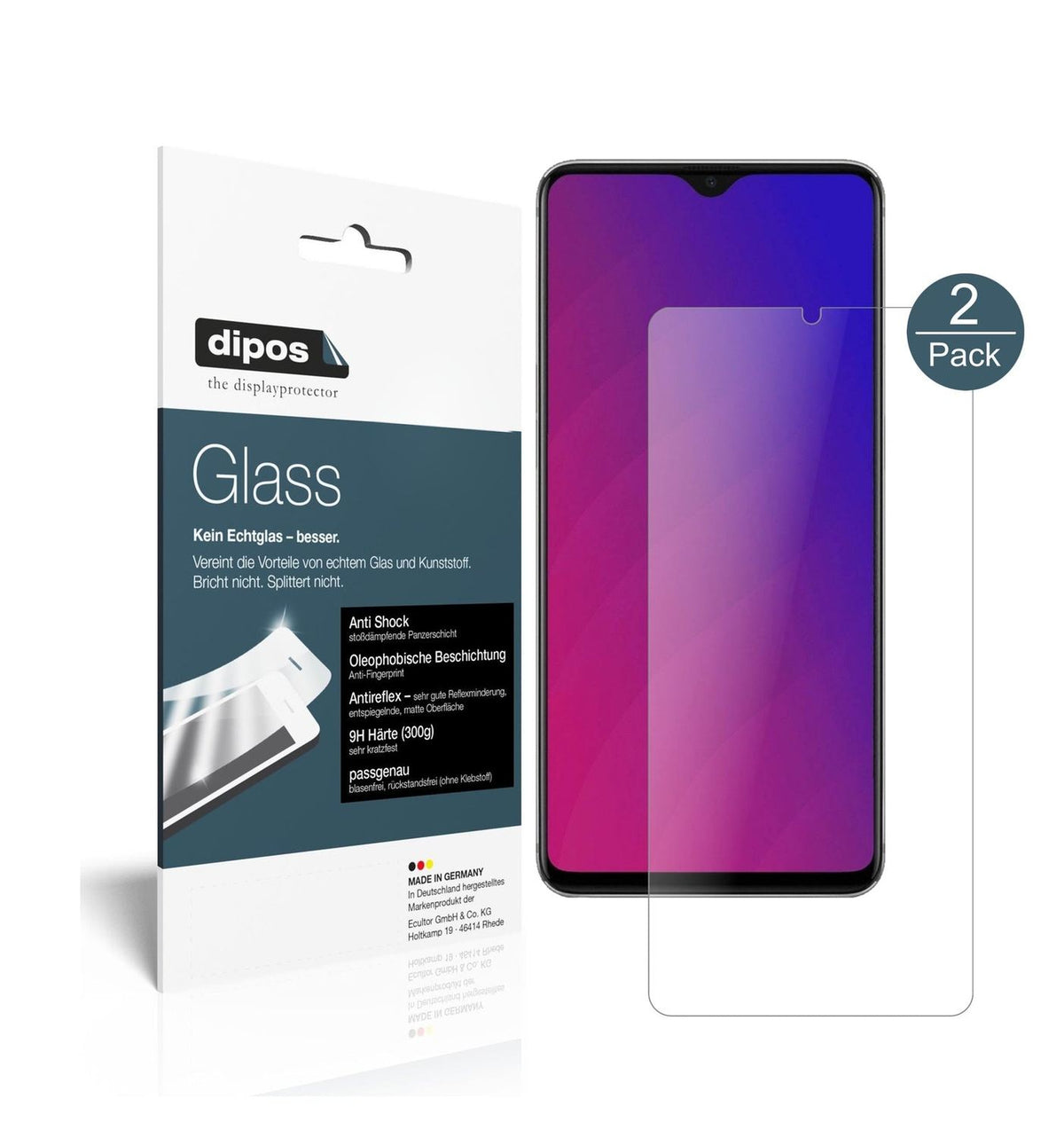 Matte Displayschutzfolie von dipos passend für Oppo F9 Pro, 9H kratzfest und blasenfrei montiert