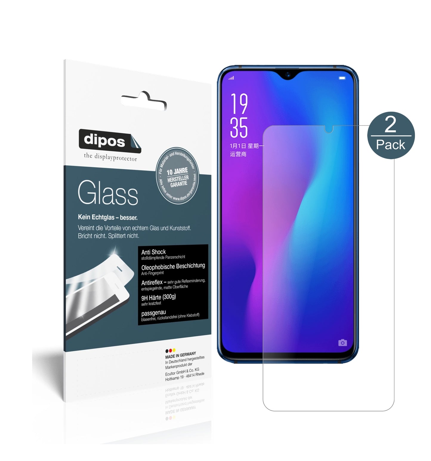 Matte Displayschutzfolie von dipos passend für Oppo R17 Pro, 9H kratzfest und blasenfrei montiert