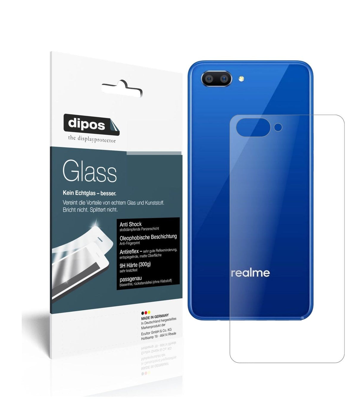 Matte Displayschutzfolie von dipos passend für Oppo Realme C1 Rückseite, 9H kratzfest und blasenfrei montiert