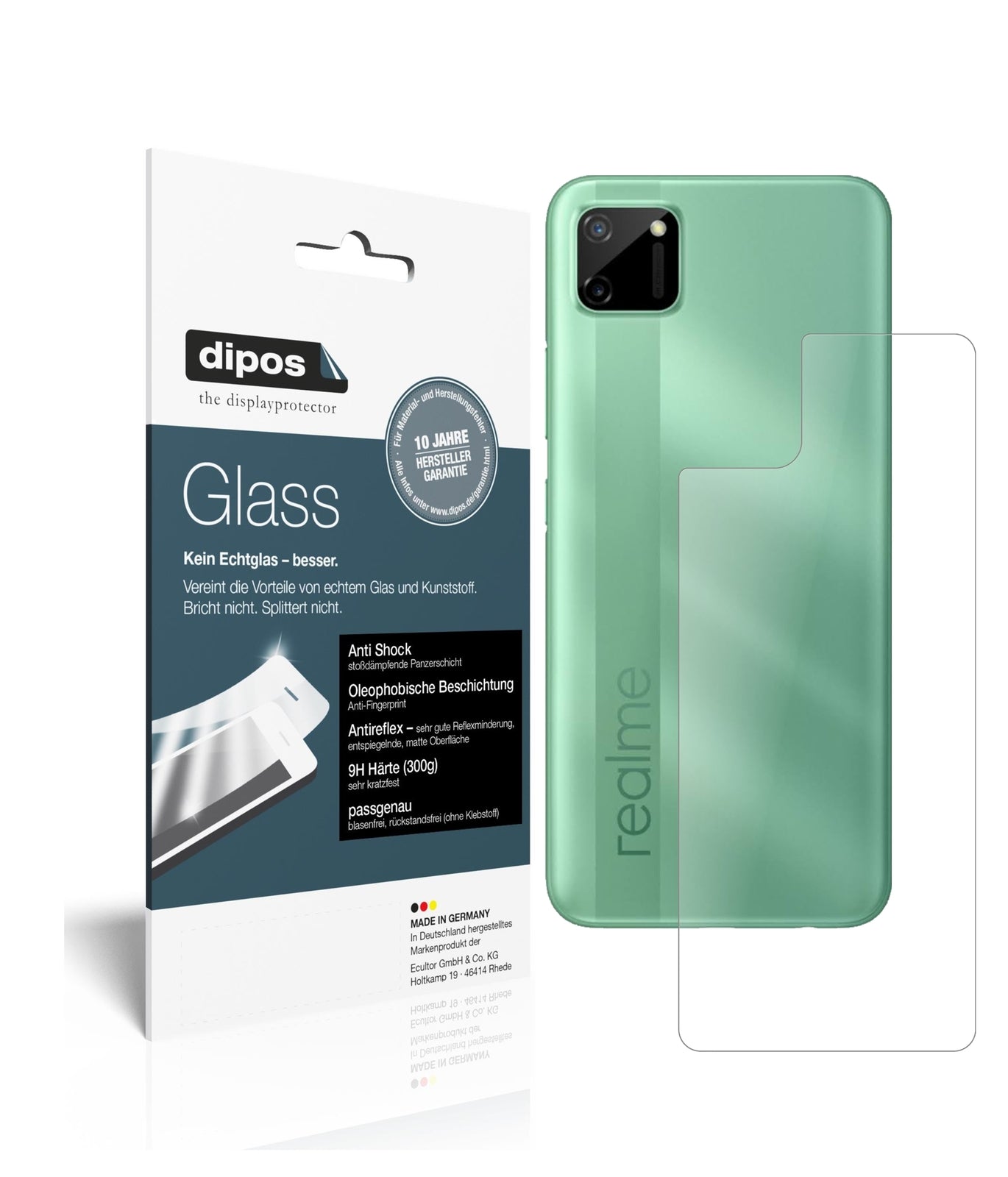 Matte Displayschutzfolie von dipos passend für Oppo Realme C11 Rückseite, 9H kratzfest und blasenfrei montiert