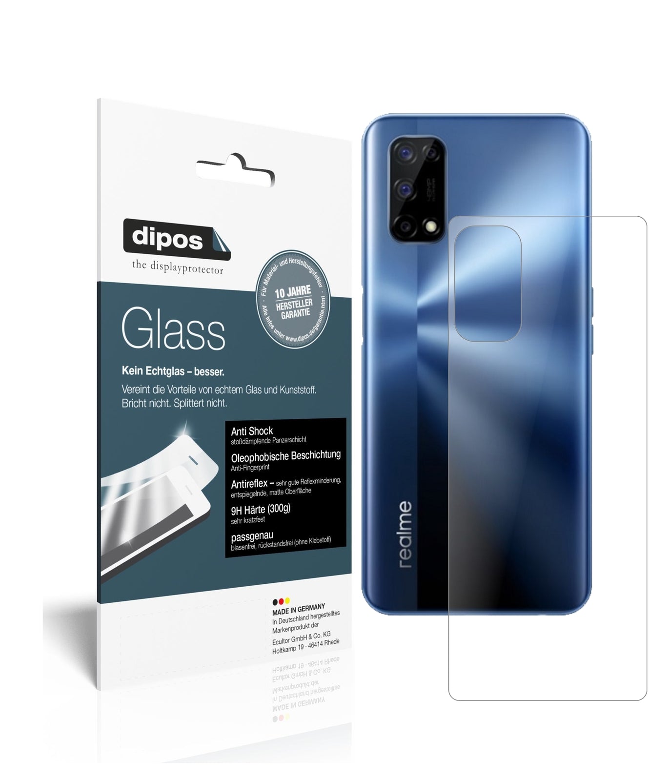 Matte Displayschutzfolie von dipos passend für Oppo Realme V5 5G Rückseite, 9H kratzfest und blasenfrei montiert