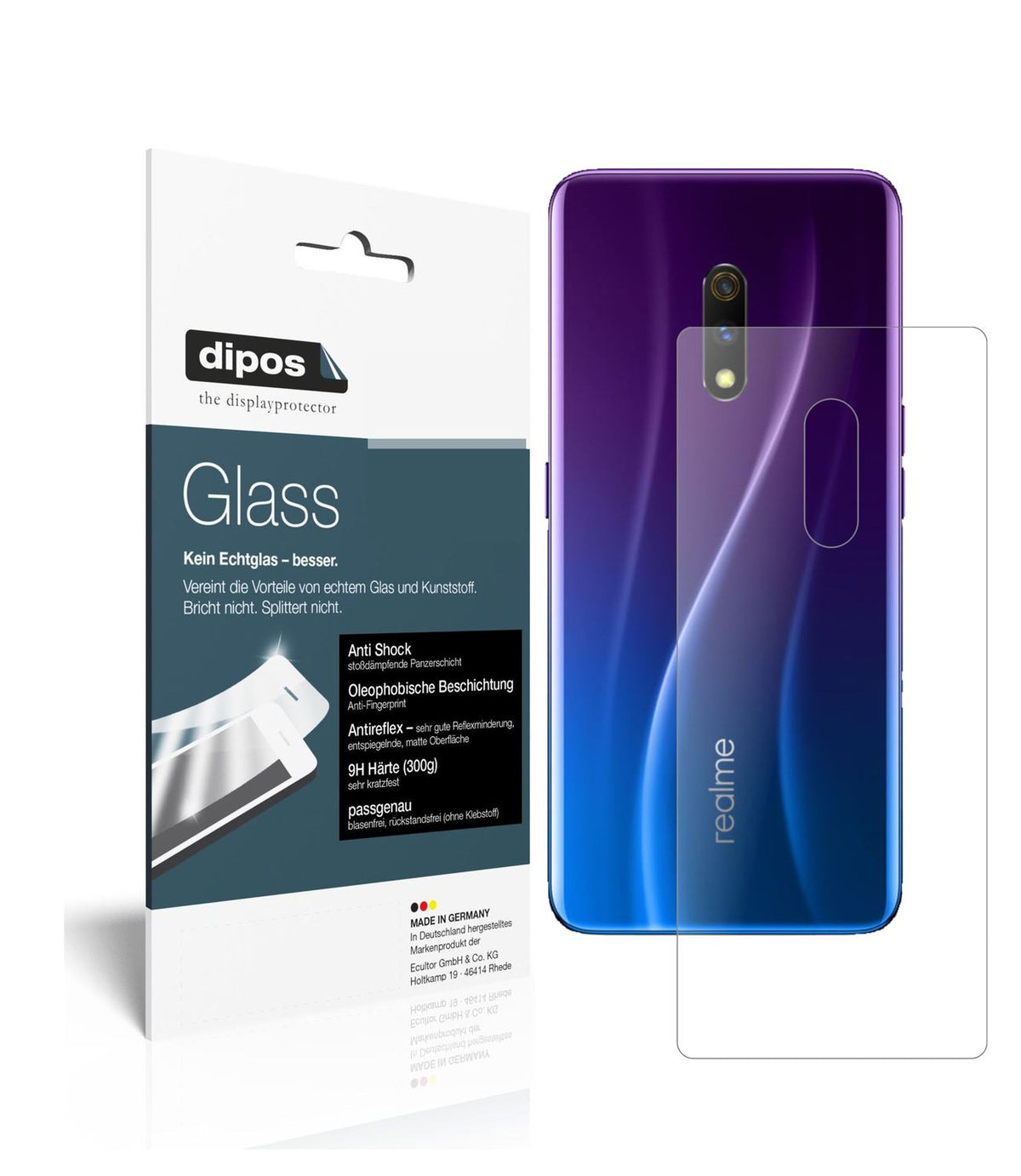 Matte Displayschutzfolie von dipos passend für Oppo Realme X Rückseite, 9H kratzfest und blasenfrei montiert