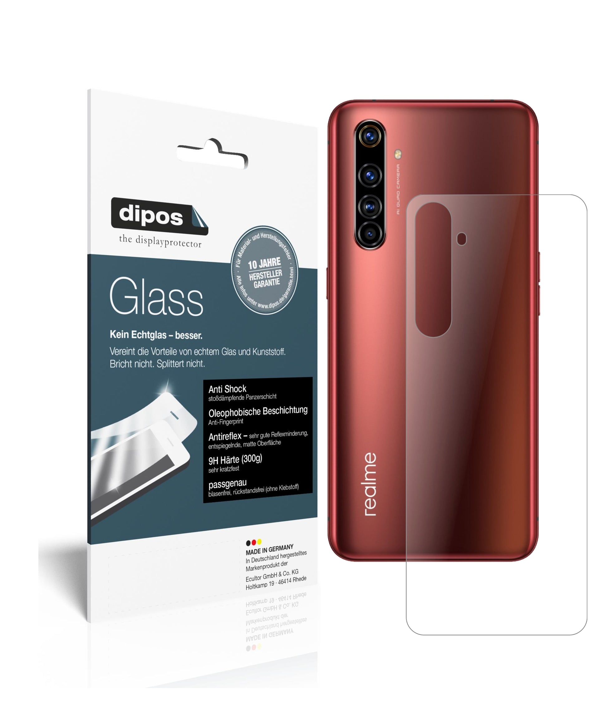 Matte Displayschutzfolie von dipos passend für Oppo Realme X50t 5G Rückseite, 9H kratzfest und blasenfrei montiert