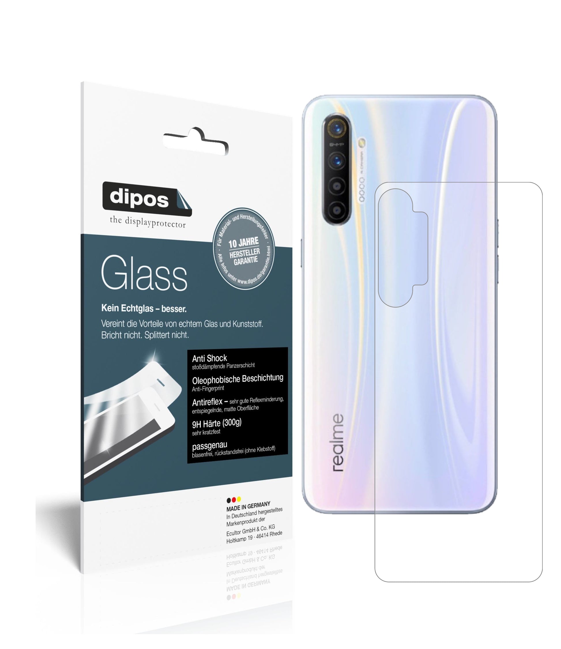 Matte Displayschutzfolie von dipos passend für Oppo Realme XT Rückseite, 9H kratzfest und blasenfrei montiert