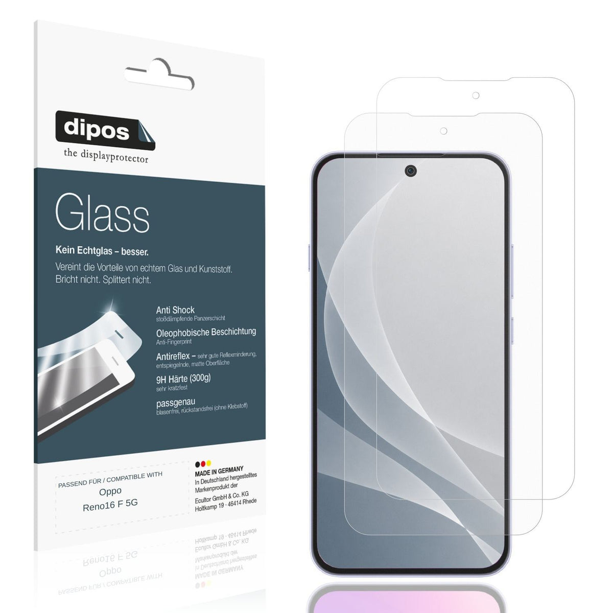 Matte Displayschutzfolie von dipos passend für Oppo Reno16 F 5G, 9H kratzfest und blasenfrei montiert