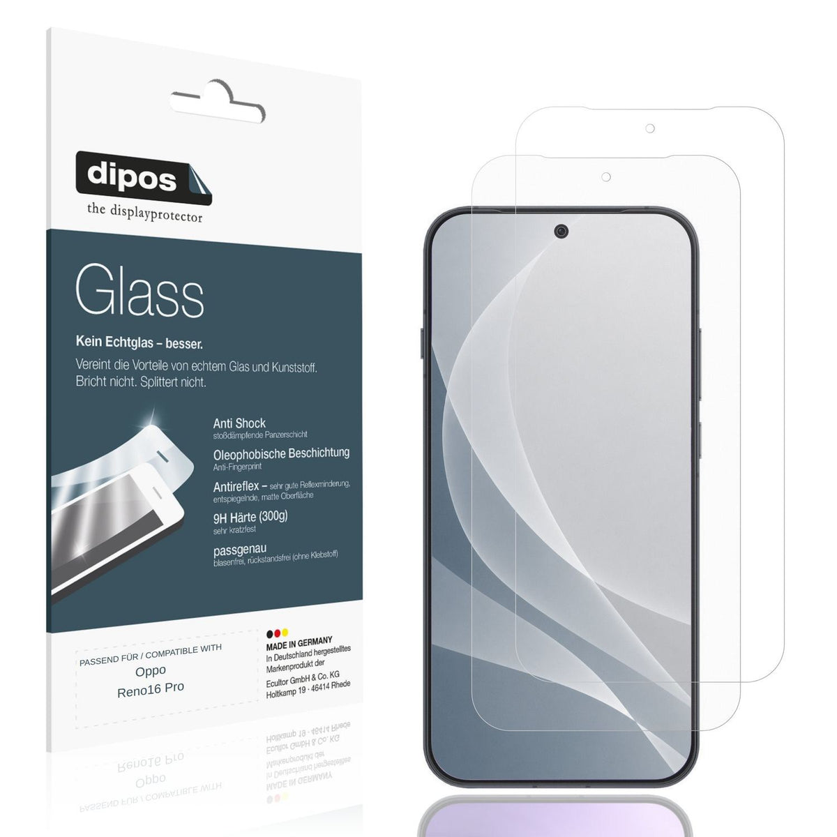 Matte Displayschutzfolie von dipos passend für Oppo Reno16 Pro, 9H kratzfest und blasenfrei montiert