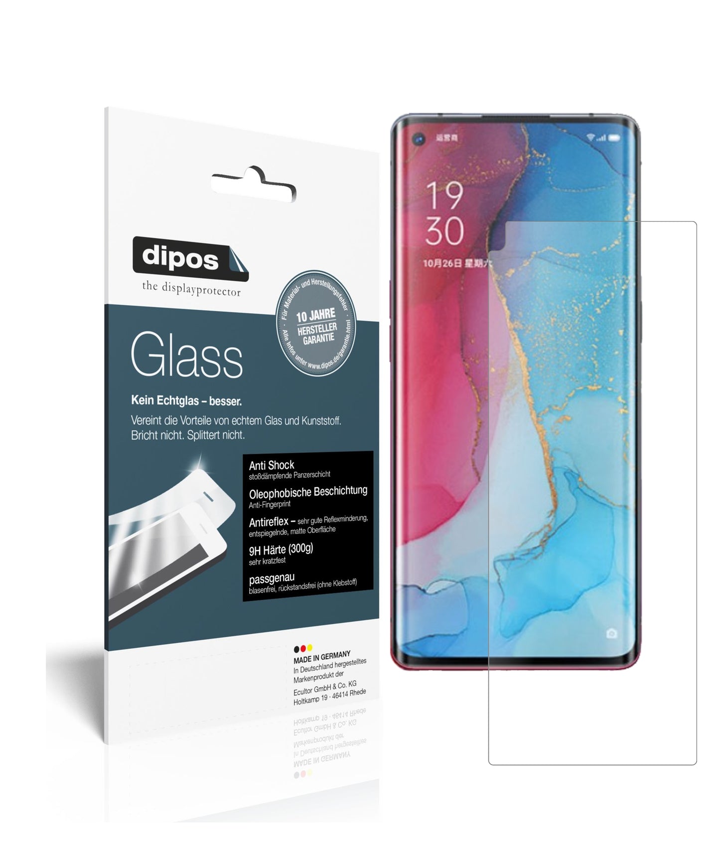 Matte Displayschutzfolie von dipos passend für Oppo Reno3 Pro, 9H kratzfest und blasenfrei montiert