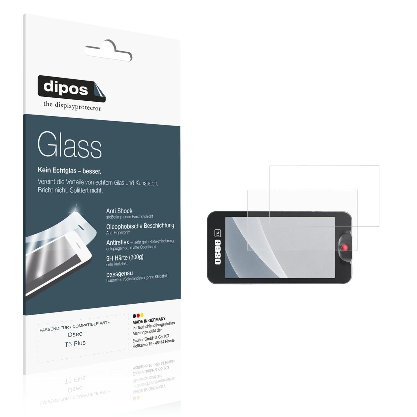 Matte Displayschutzfolie von dipos passend für Osee T5 Plus, 9H kratzfest und blasenfrei montiert