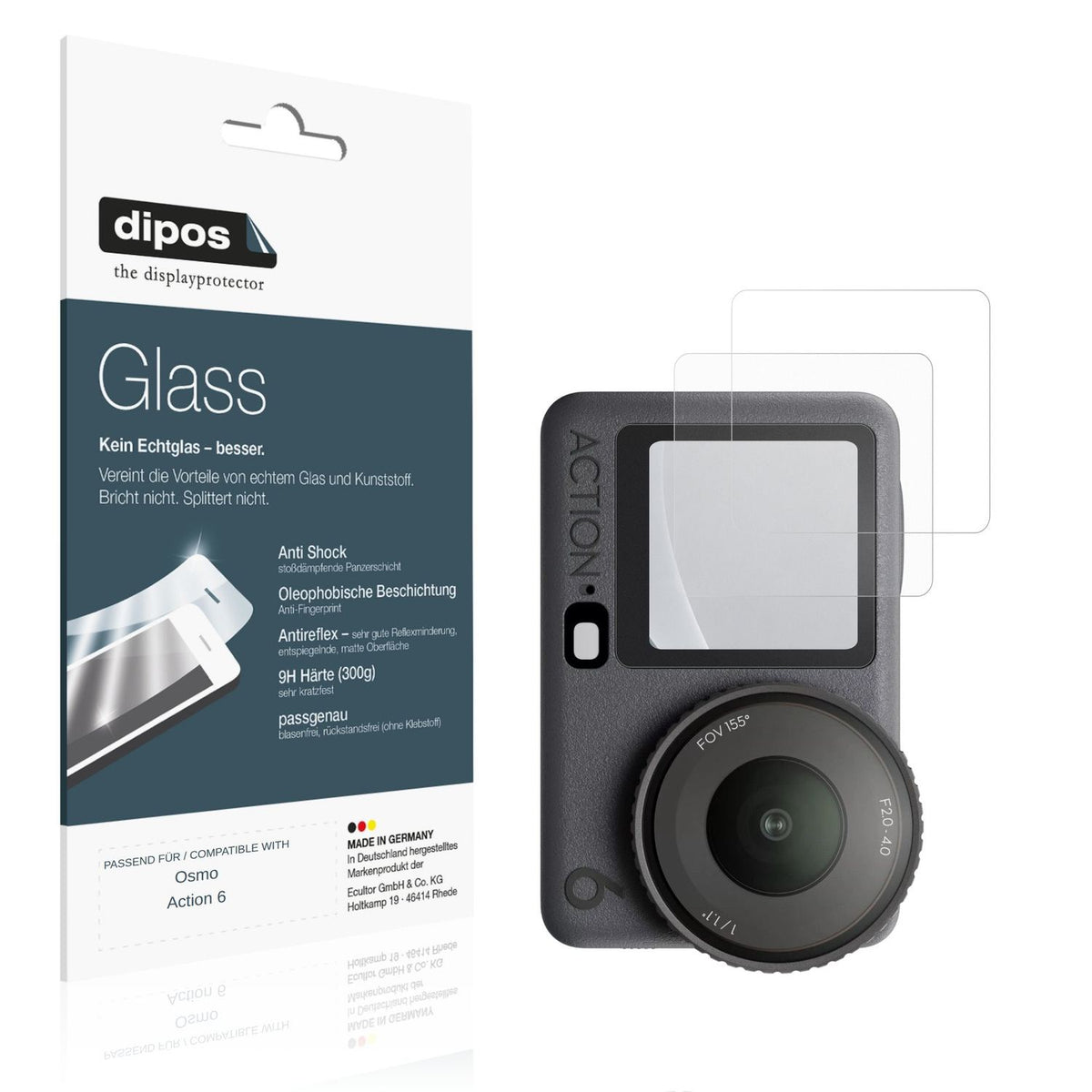 Matte Displayschutzfolie von dipos passend für Osmo Action 6, 9H kratzfest und blasenfrei montiert