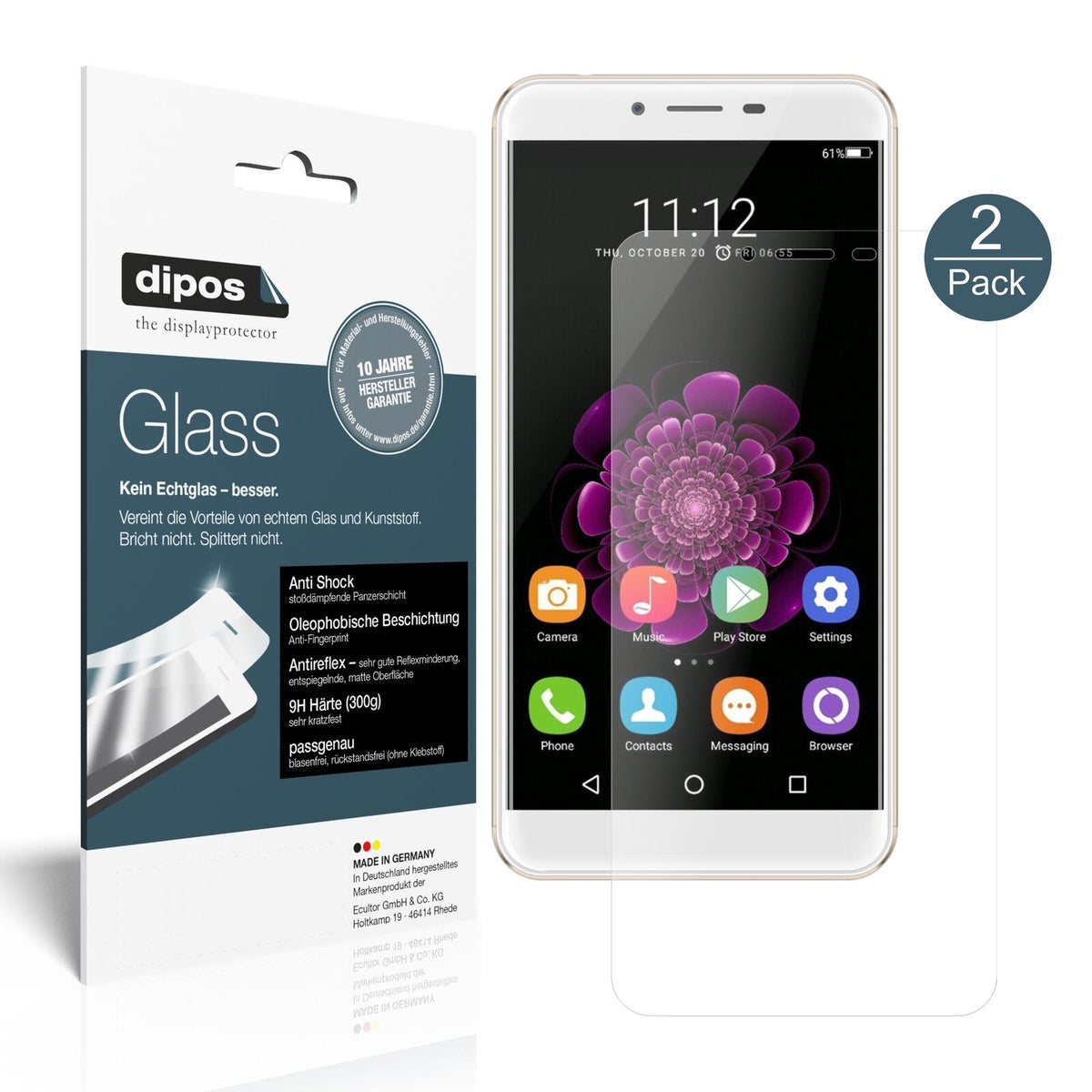 Matte Displayschutzfolie von dipos passend für Oukitel U15S, 9H kratzfest und blasenfrei montiert