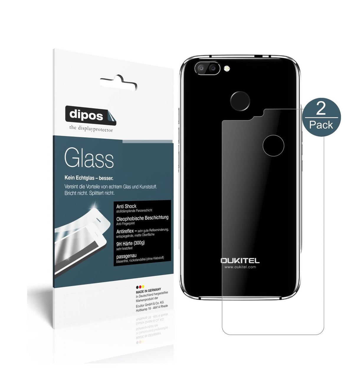Matte Displayschutzfolie von dipos passend für Oukitel U22 Rückseite, 9H kratzfest und blasenfrei montiert