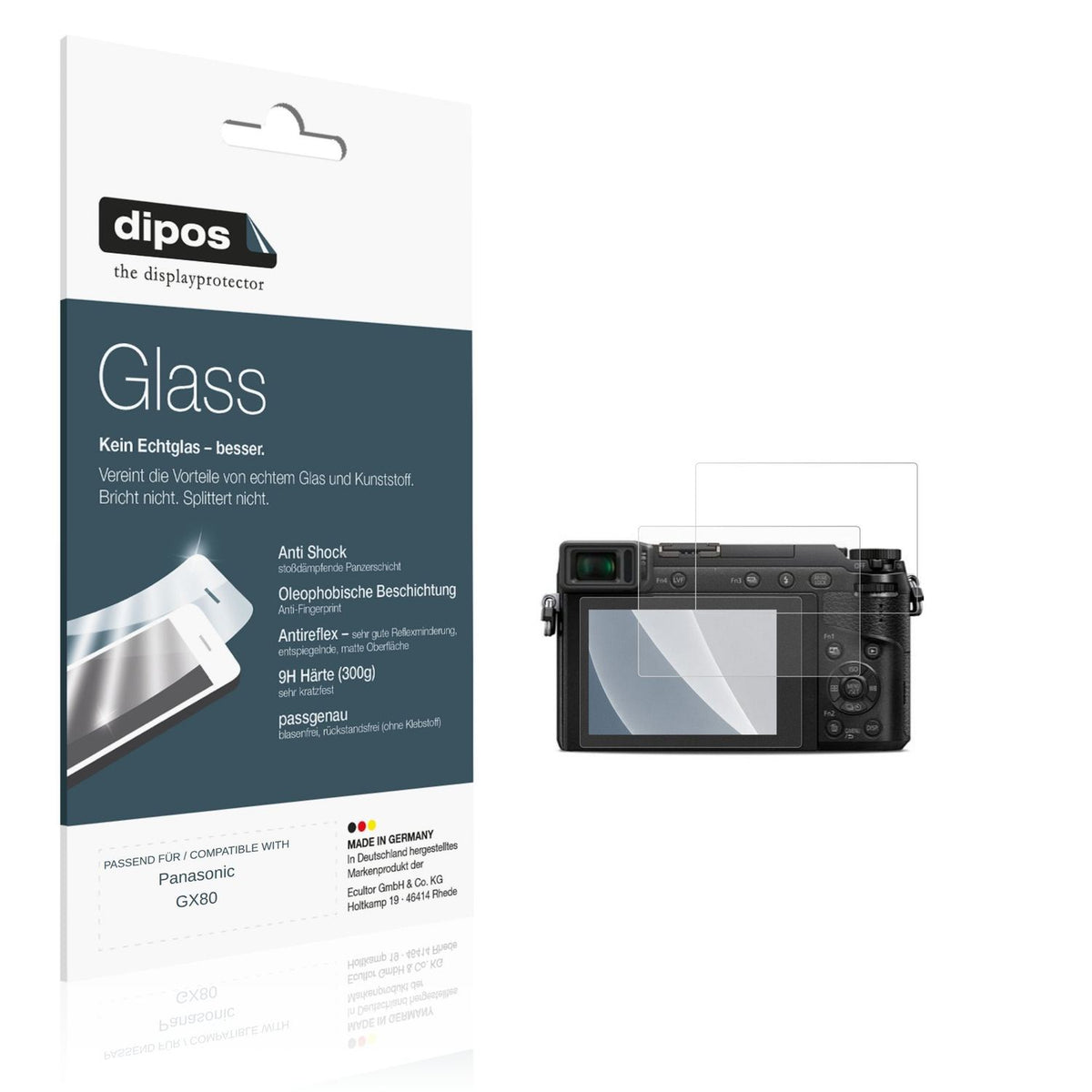 Matte Displayschutzfolie von dipos passend für Panasonic GX80, 9H kratzfest und blasenfrei montiert