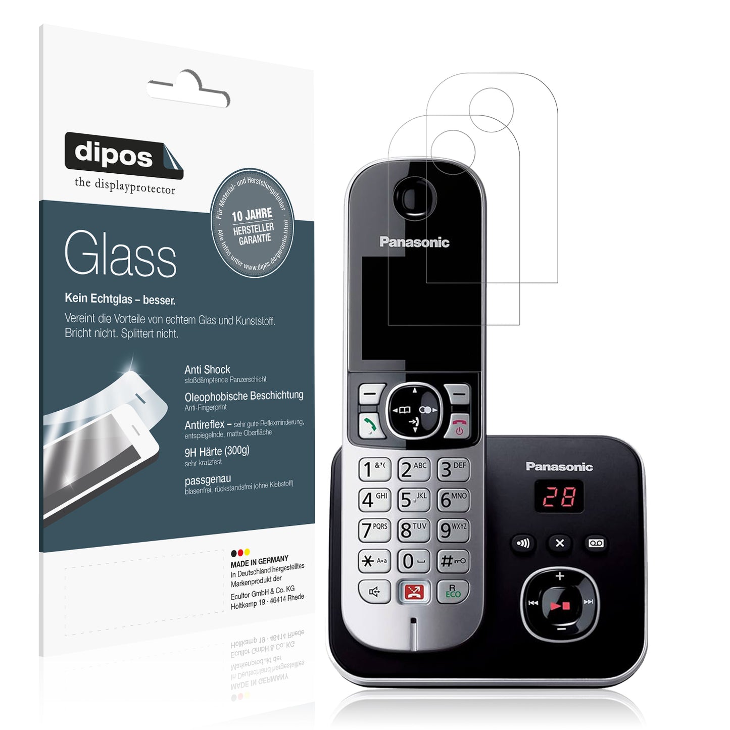 Matte Displayschutzfolie von dipos passend für Panasonic KX-TG6861, 9H kratzfest und blasenfrei montiert