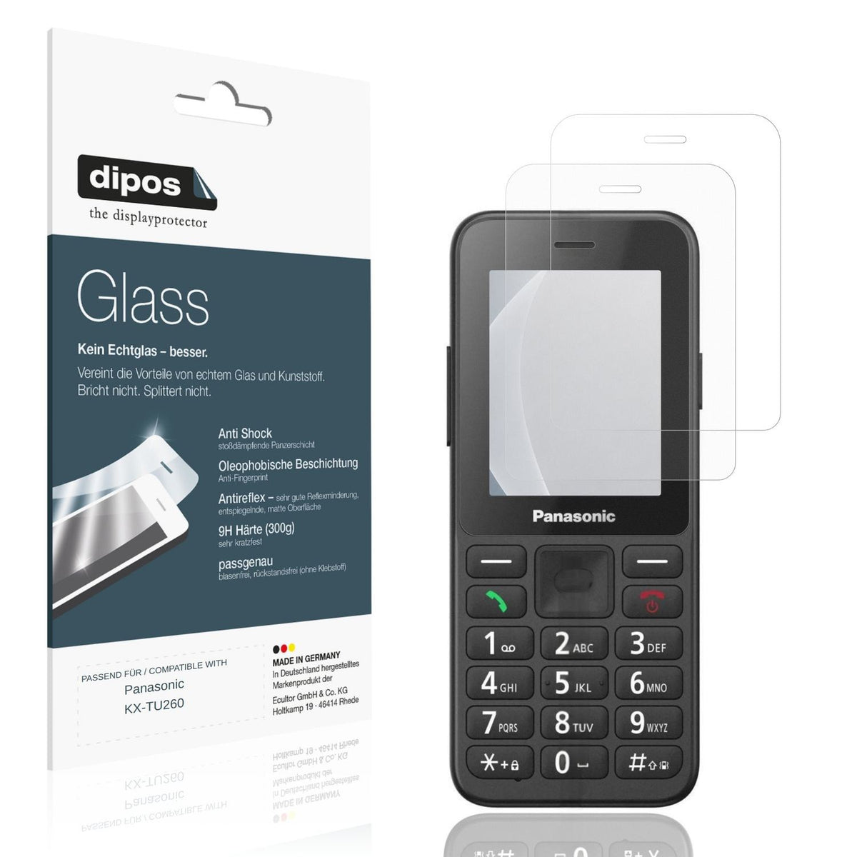 Matte Displayschutzfolie von dipos passend für Panasonic KX-TU260, 9H kratzfest und blasenfrei montiert