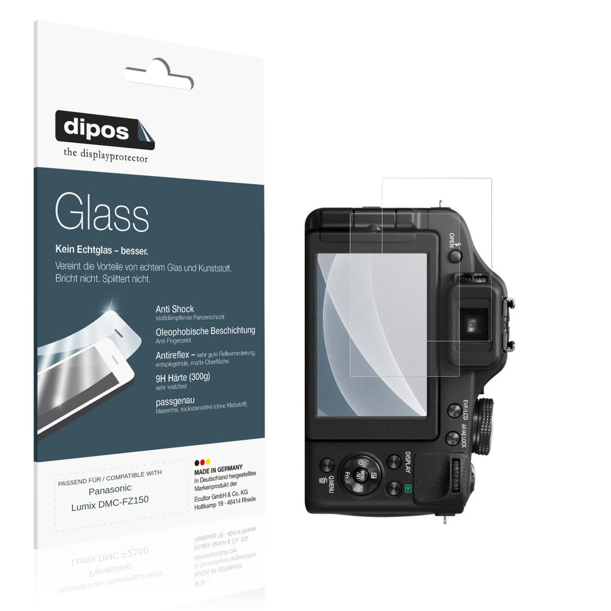 Matte Displayschutzfolie von dipos passend für Panasonic Lumix DMC-FZ150, 9H kratzfest und blasenfrei montiert