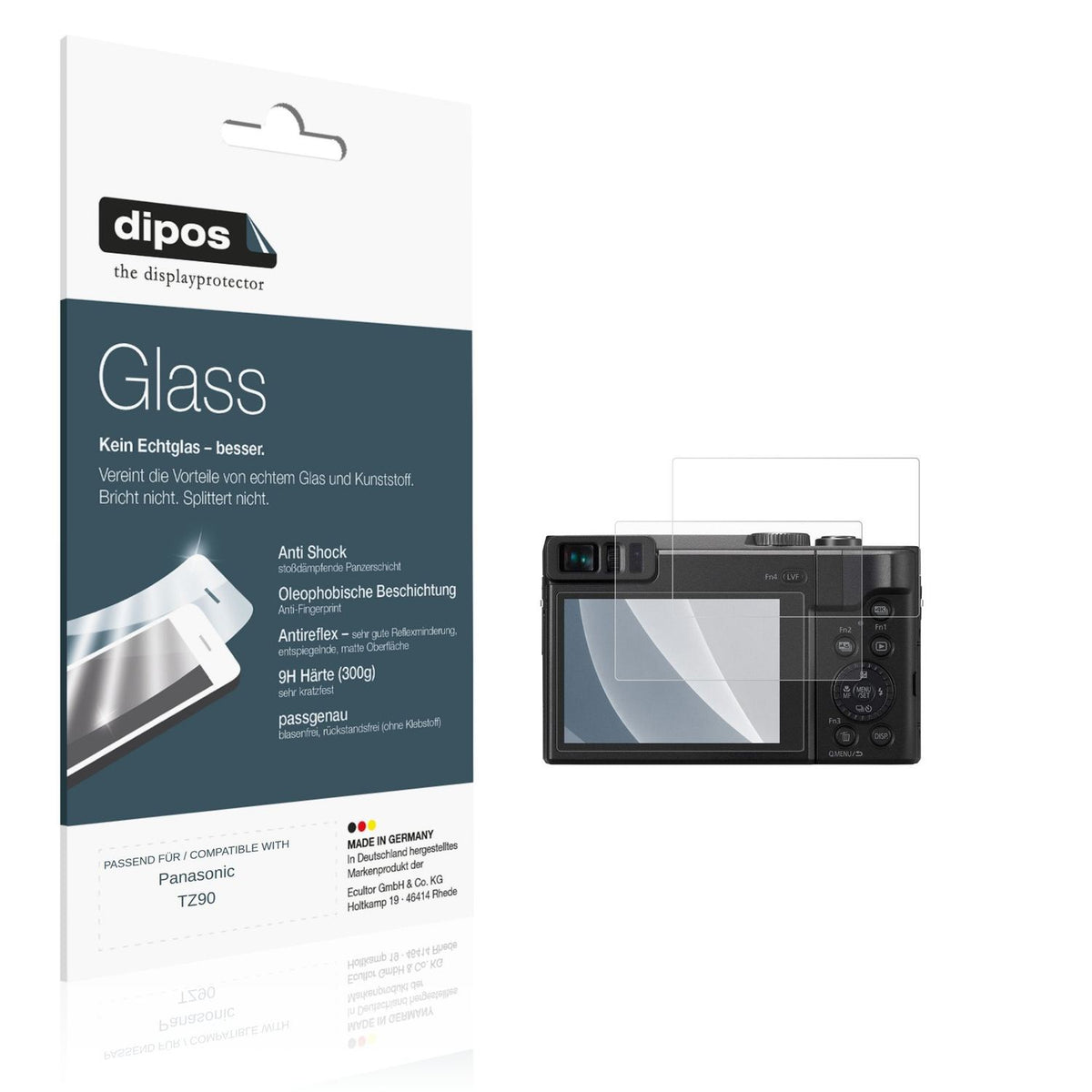 Matte Displayschutzfolie von dipos passend für Panasonic TZ90, 9H kratzfest und blasenfrei montiert