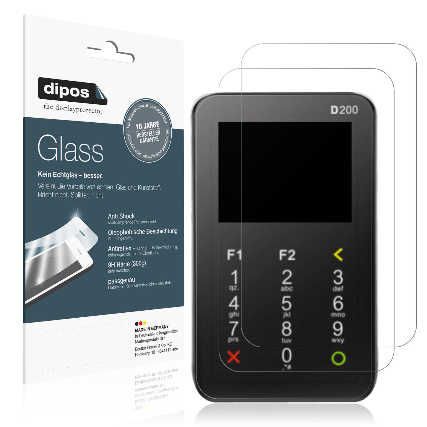 Matte Displayschutzfolie von dipos passend für Pax D200, 9H kratzfest und blasenfrei montiert