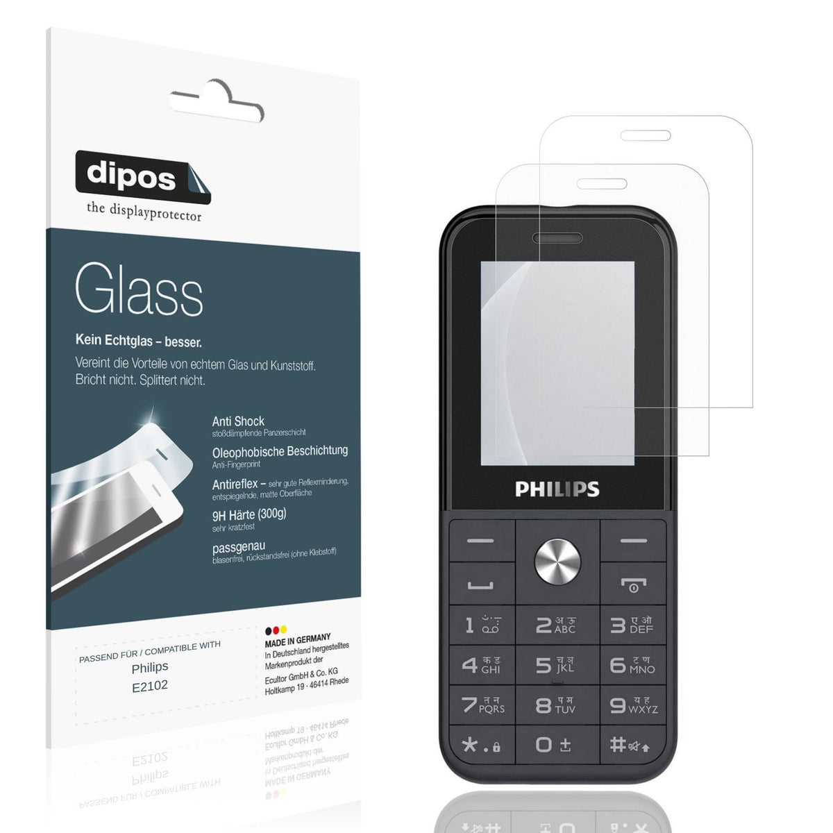 Matte Displayschutzfolie von dipos passend für Philips E2102, 9H kratzfest und blasenfrei montiert
