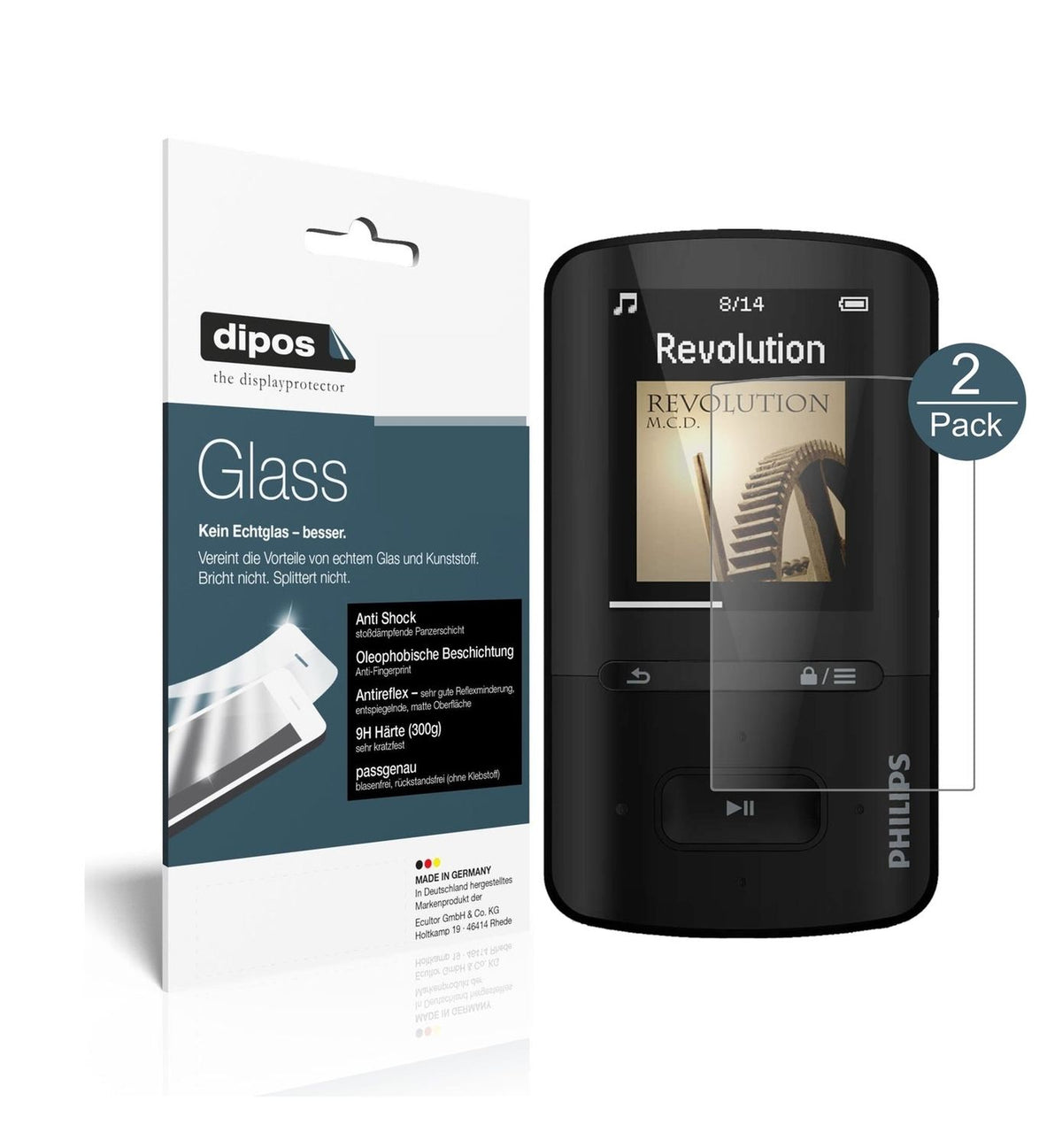 Matte Displayschutzfolie von dipos passend für Philips SA4VBE04KN12 GoGear Vibe, 9H kratzfest und blasenfrei montiert