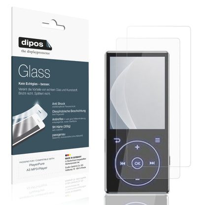 Matte Displayschutzfolie von dipos passend für PlayerPure A3 MP3-Player, 9H kratzfest und blasenfrei montiert