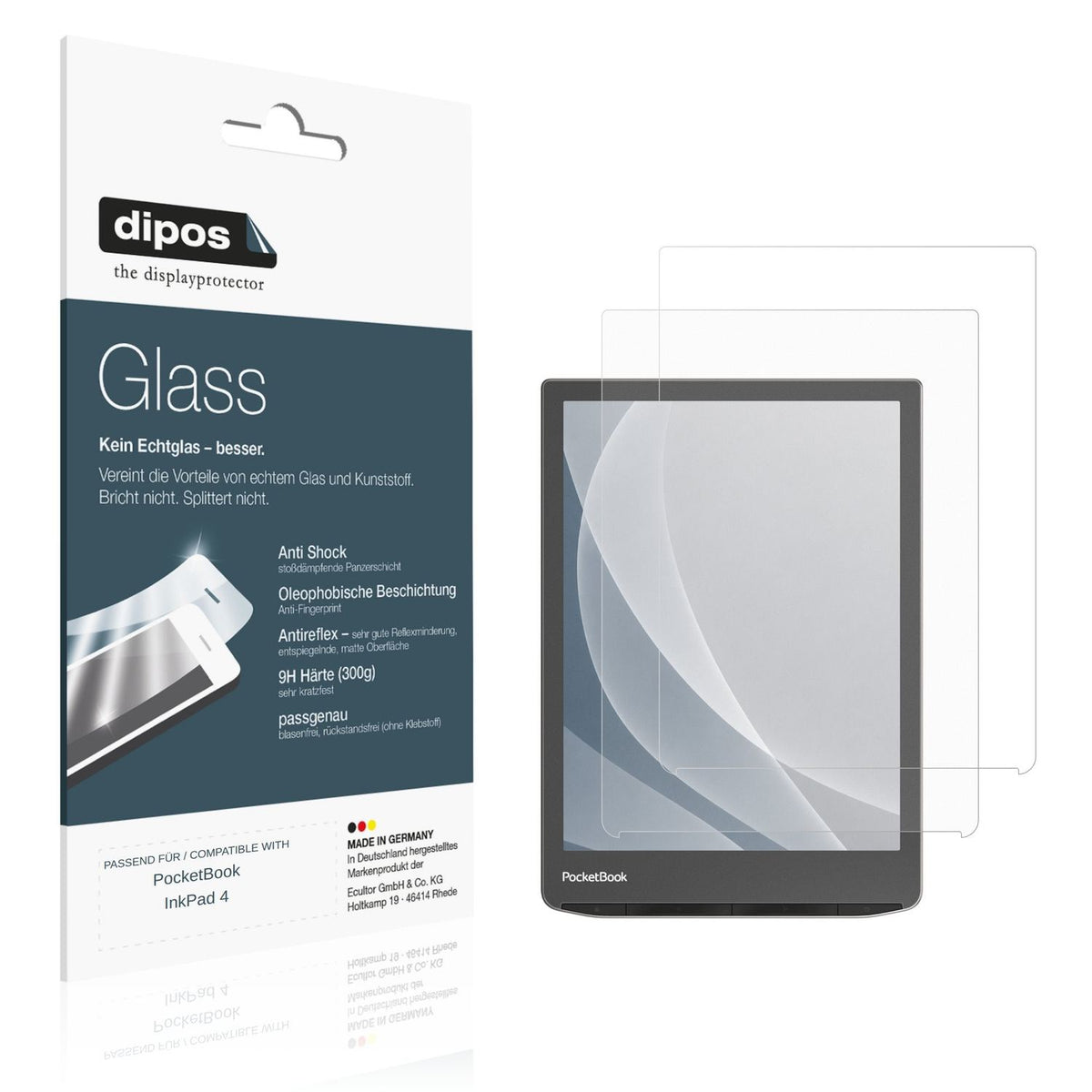 Matte Displayschutzfolie von dipos passend für PocketBook InkPad 4, 9H kratzfest und blasenfrei montiert