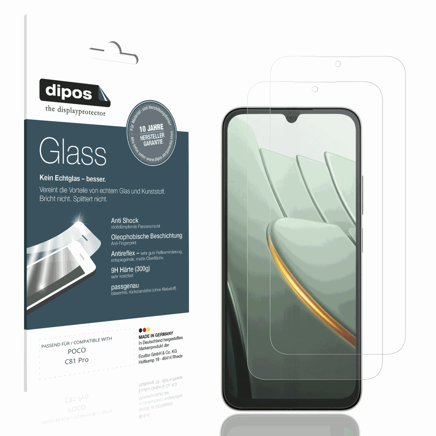 Matte Displayschutzfolie von dipos passend für POCO C81 Pro, 9H kratzfest und blasenfrei montiert