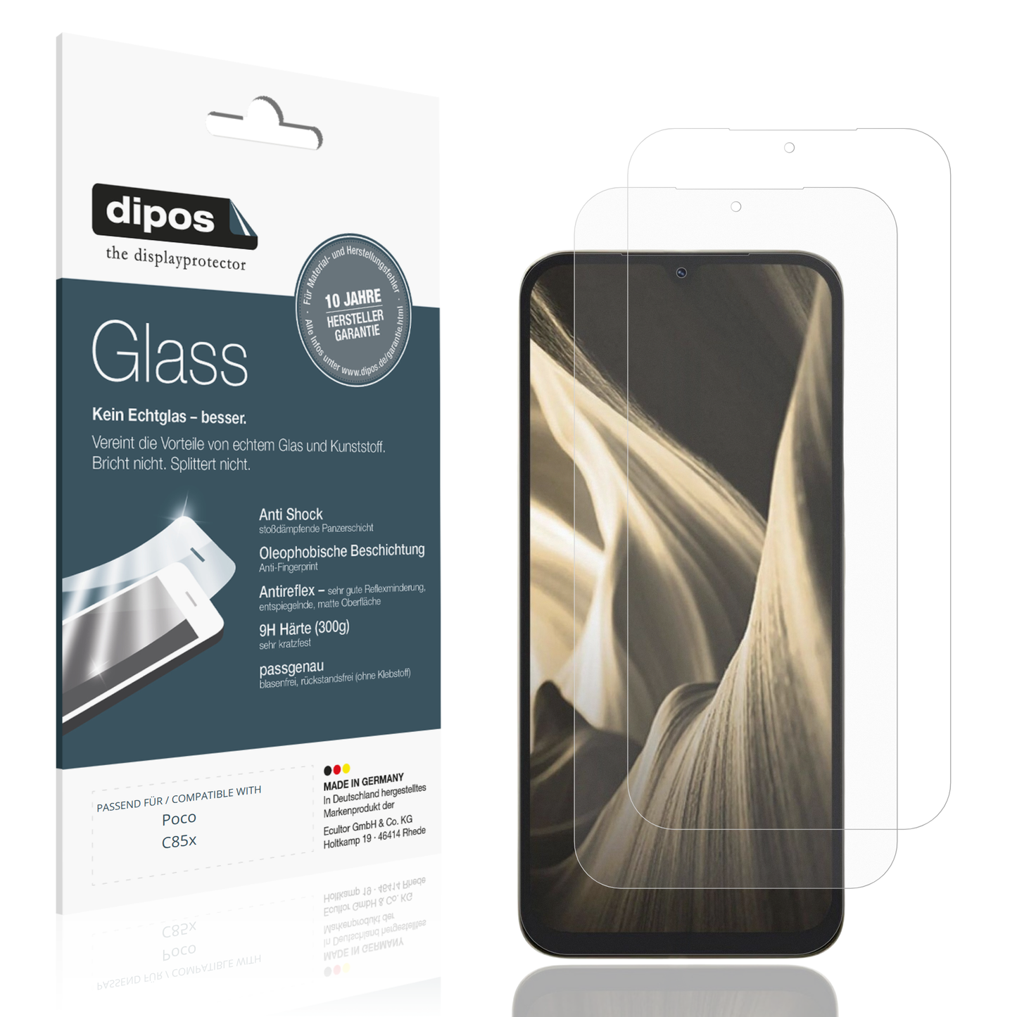Matte Displayschutzfolie von dipos passend für Poco C85x, 9H kratzfest und blasenfrei montiert