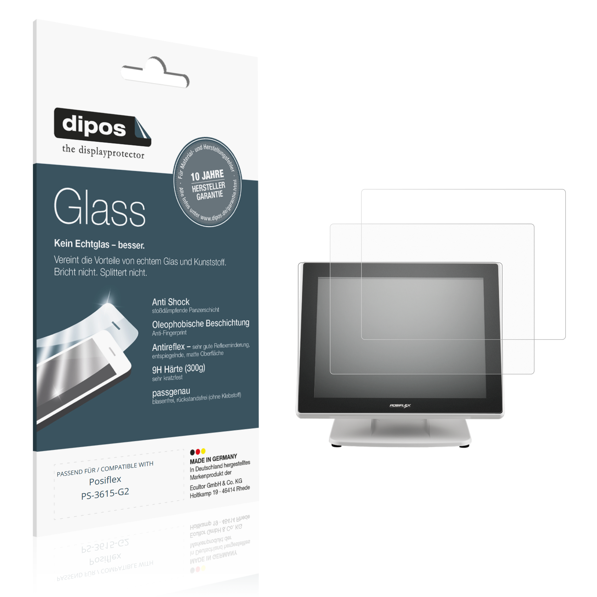 Matte Displayschutzfolie von dipos passend für Posiflex PS-3615-G2, 9H kratzfest und blasenfrei montiert