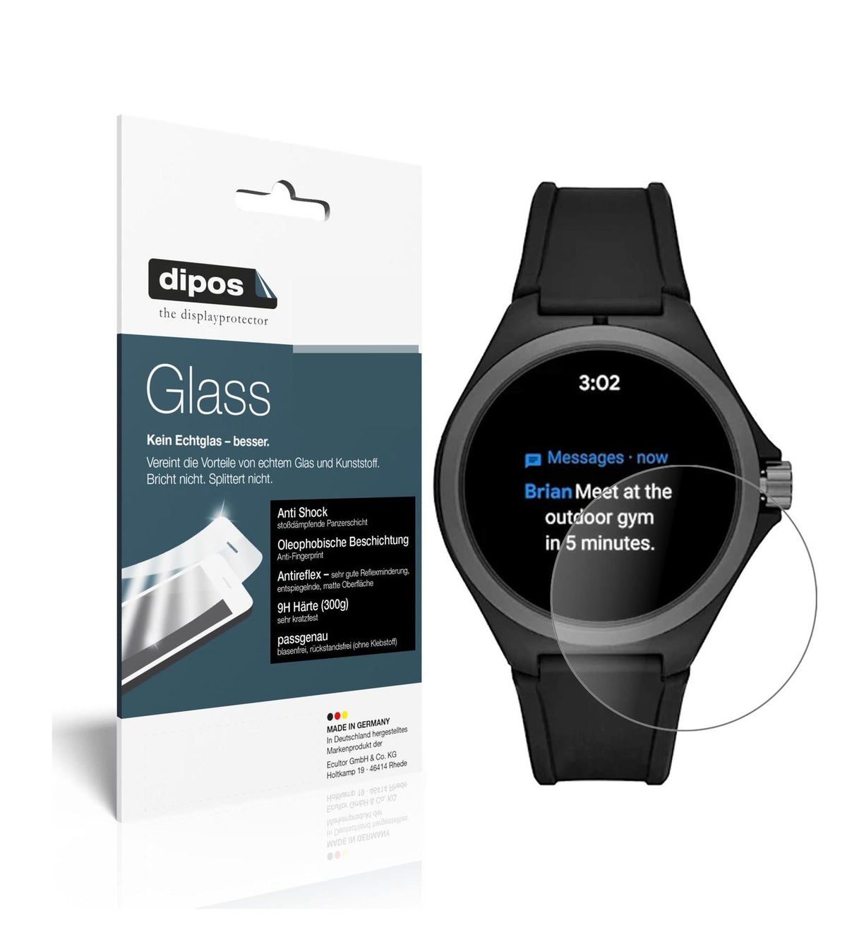 Matte Displayschutzfolie von dipos passend für Puma PT9100 Smartwatch, 9H kratzfest und blasenfrei montiert