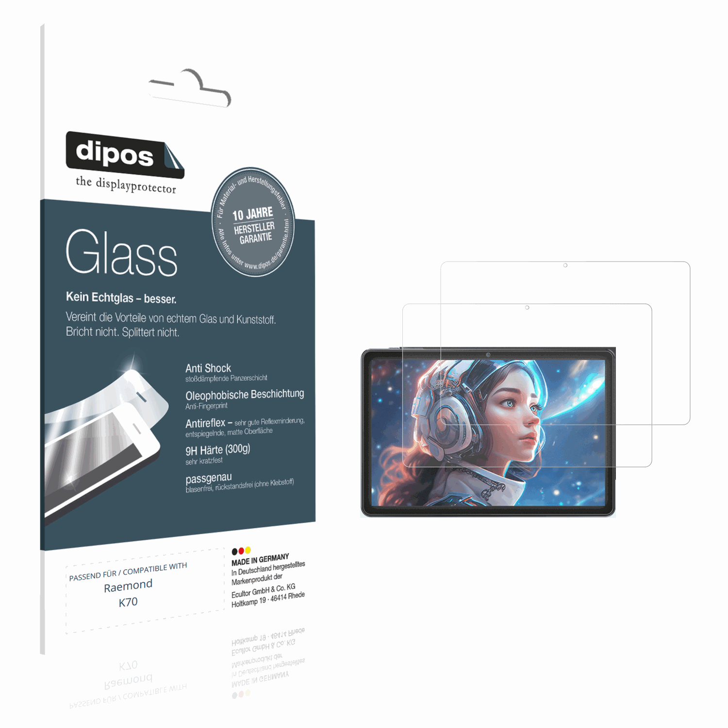 Matte Displayschutzfolie von dipos passend für Raemond K70, 9H kratzfest und blasenfrei montiert