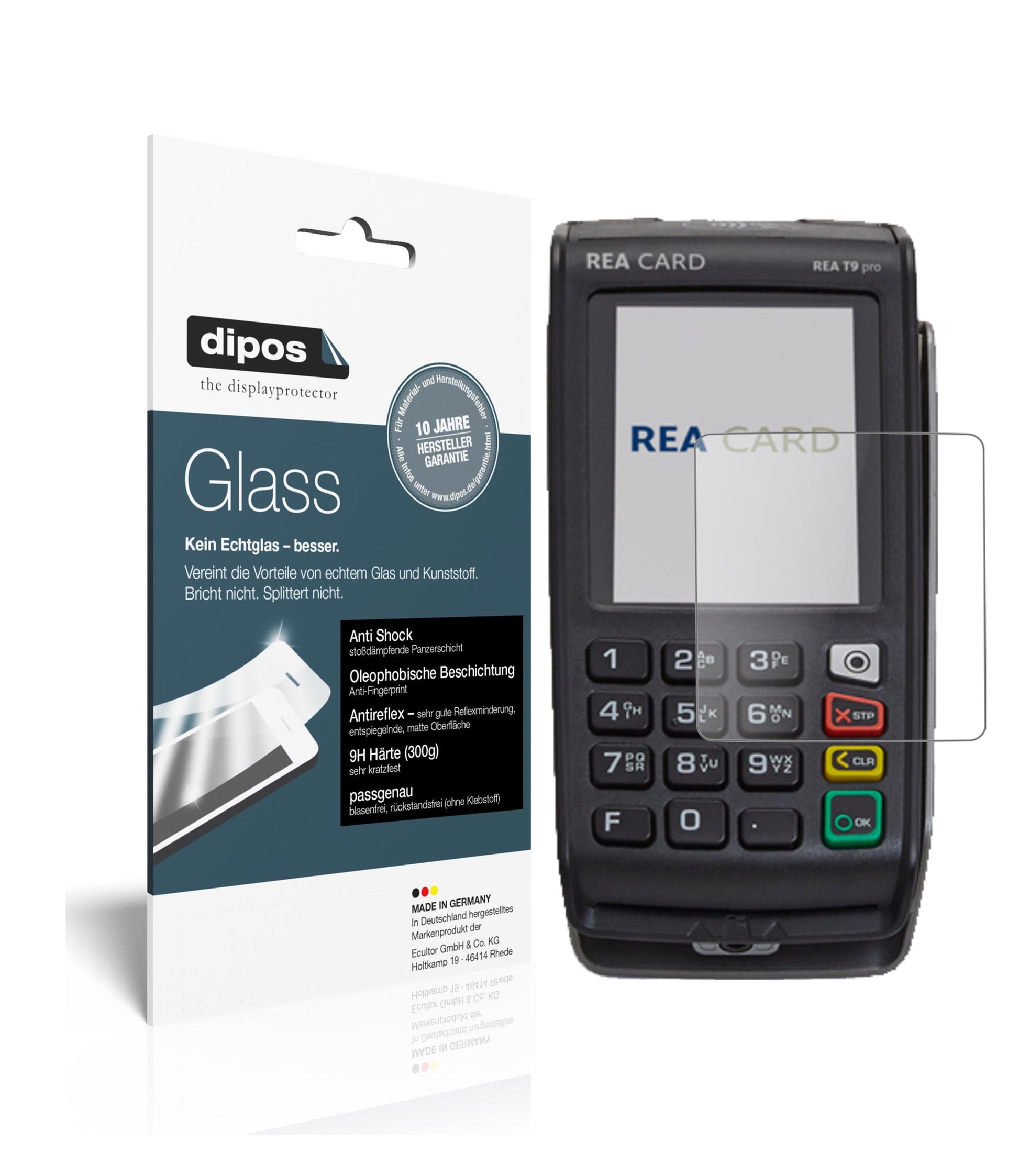 Matte Displayschutzfolie von dipos passend für REA CARD T9 pro Terminal, 9H kratzfest und blasenfrei montiert