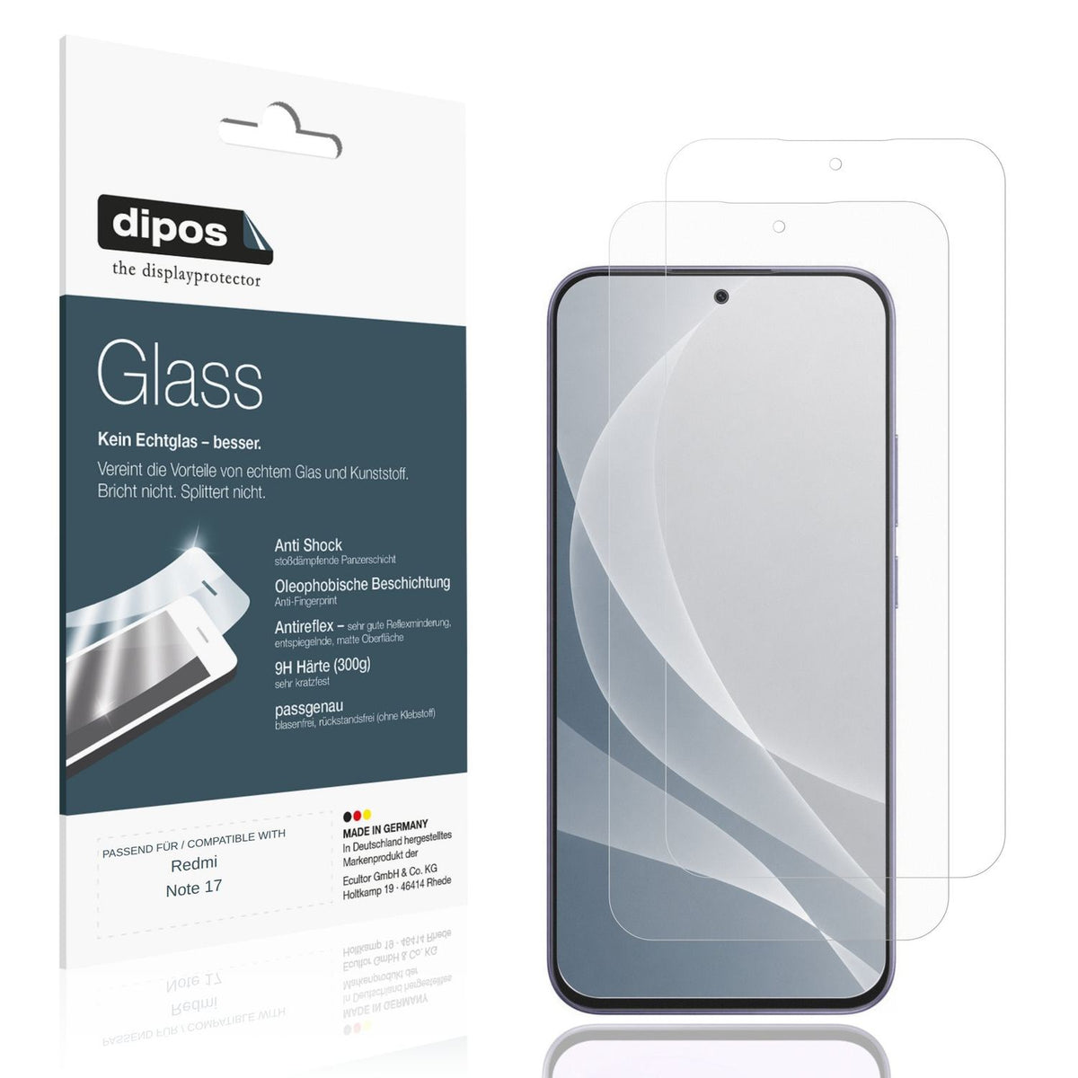 Matte Displayschutzfolie von dipos passend für Redmi Note 17, 9H kratzfest und blasenfrei montiert