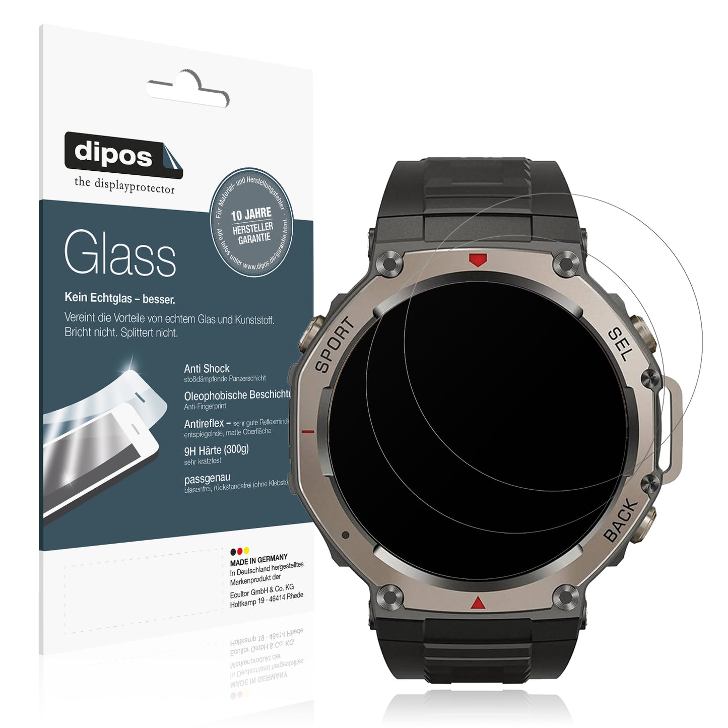Matte Displayschutzfolie von dipos passend für Reiteag Sekoda GPS 1.43 Zoll, 9H kratzfest und blasenfrei montiert