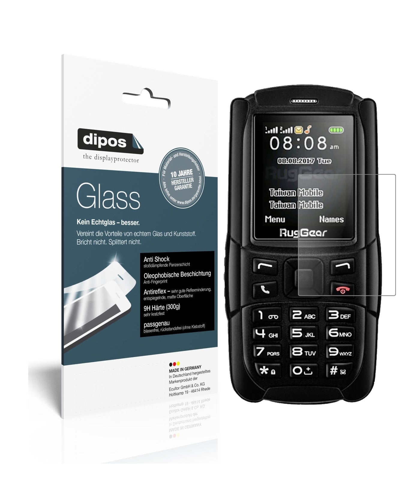 Matte Displayschutzfolie von dipos passend für Ruggear RG129 (2018), 9H kratzfest und blasenfrei montiert