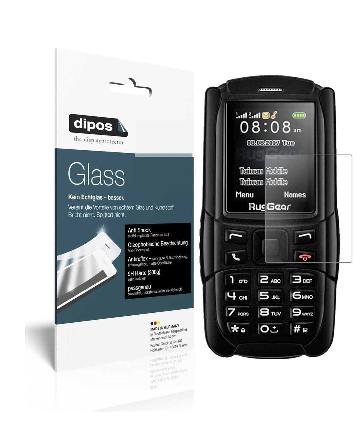 Matte Displayschutzfolie von dipos passend für Ruggear RG129 (2018), 9H kratzfest und blasenfrei montiert