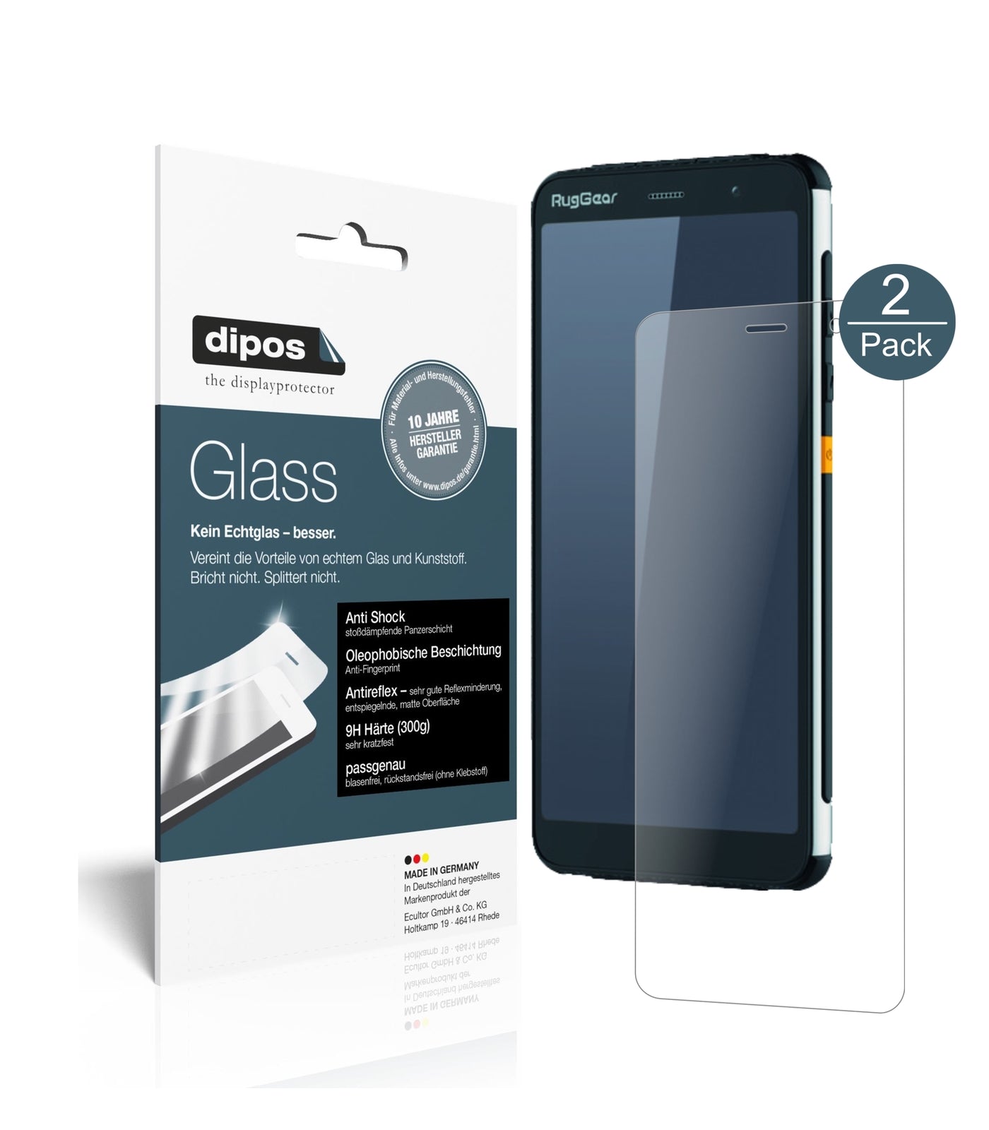 Matte Displayschutzfolie von dipos passend für RugGear RG850, 9H kratzfest und blasenfrei montiert