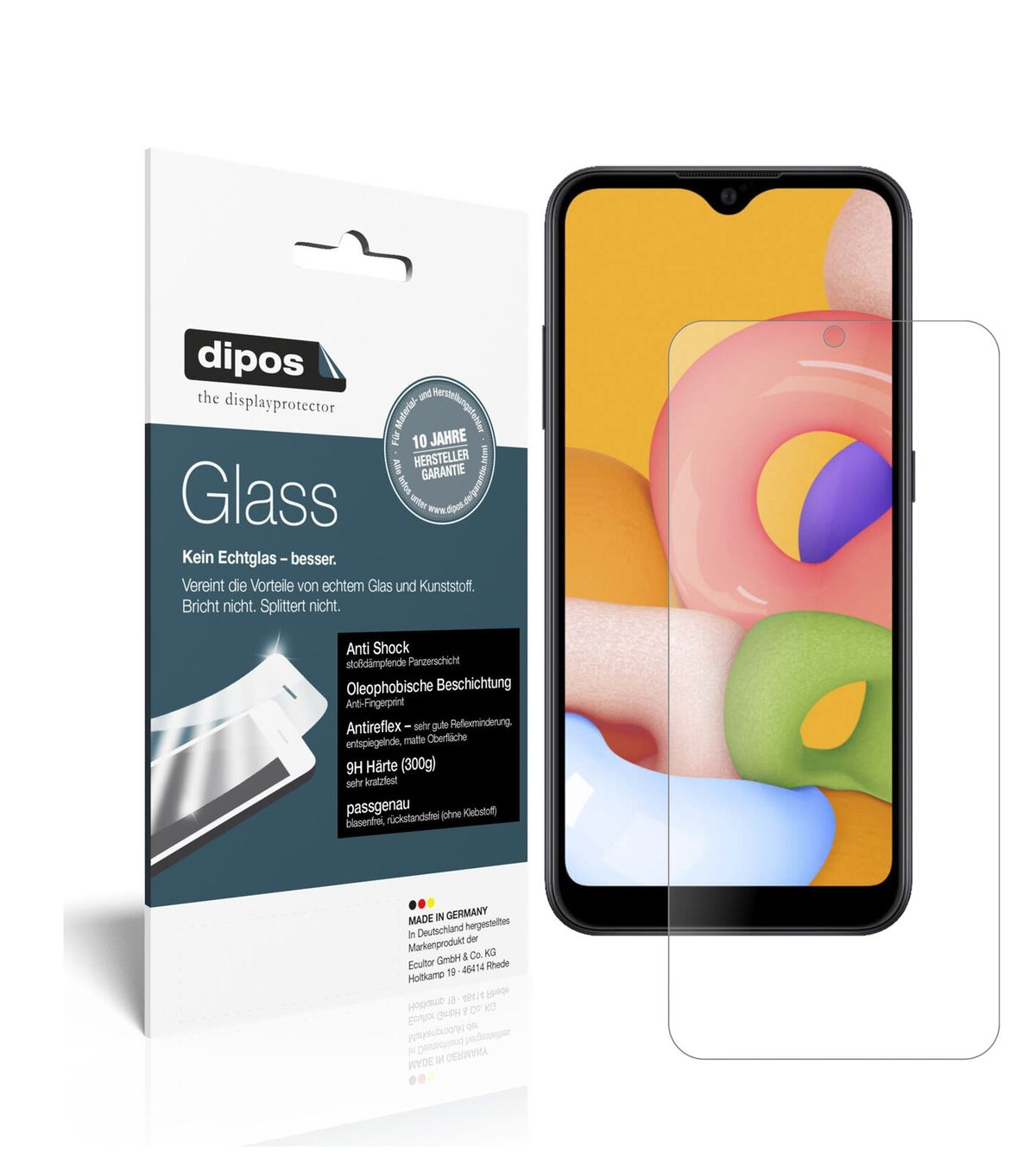 Matte Displayschutzfolie von dipos passend für Samsung Galaxy A01, 9H kratzfest und blasenfrei montiert