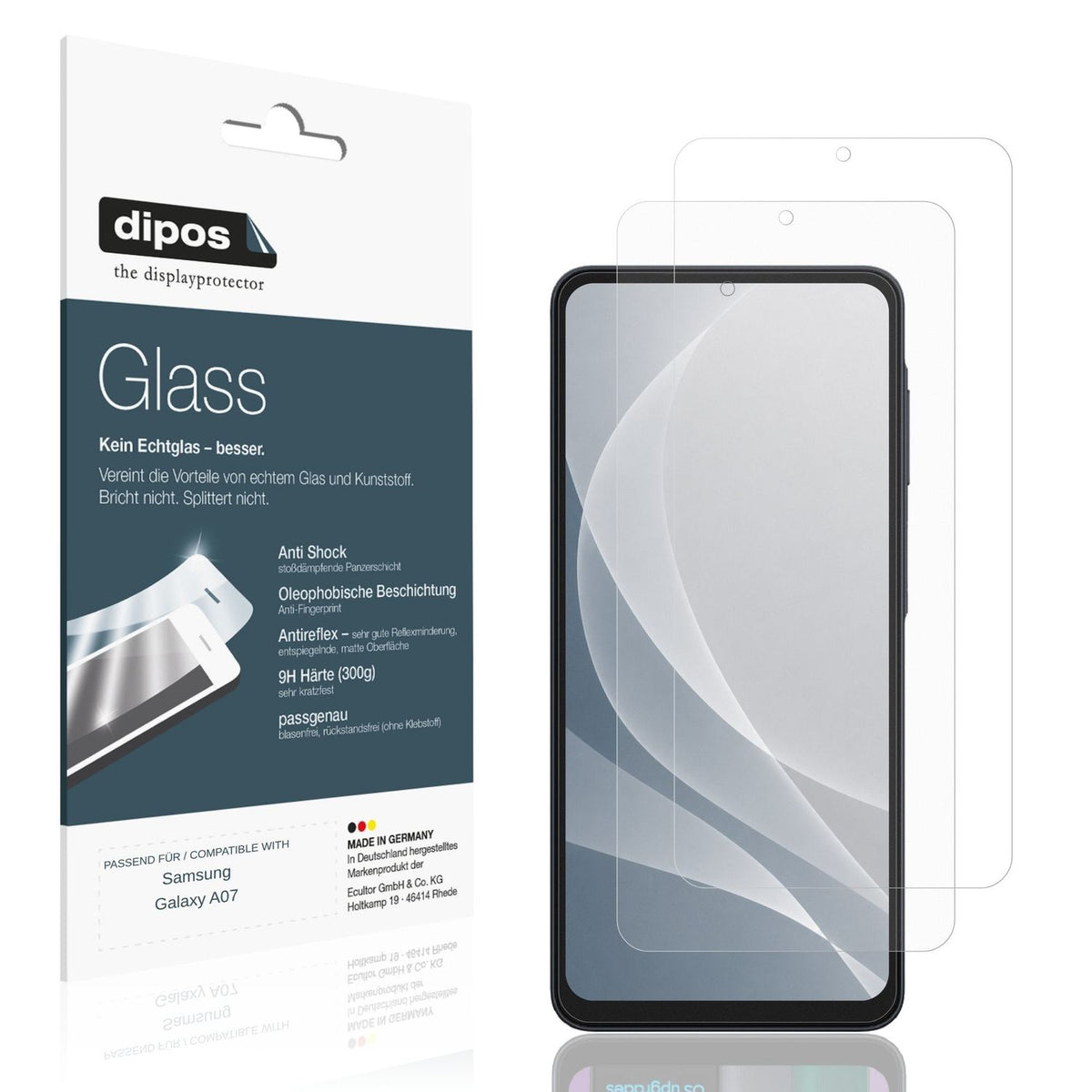Matte Displayschutzfolie von dipos passend für Samsung Galaxy A07, 9H kratzfest und blasenfrei montiert