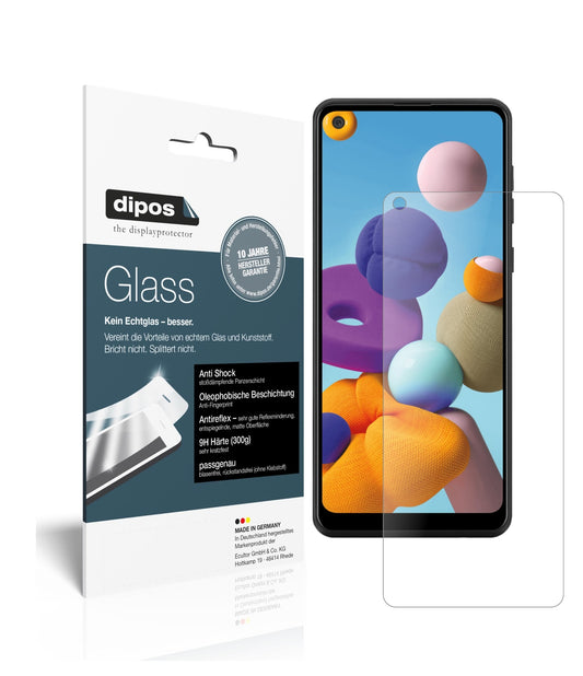 Matte Displayschutzfolie von dipos passend für Samsung Galaxy A21, 9H kratzfest und blasenfrei montiert