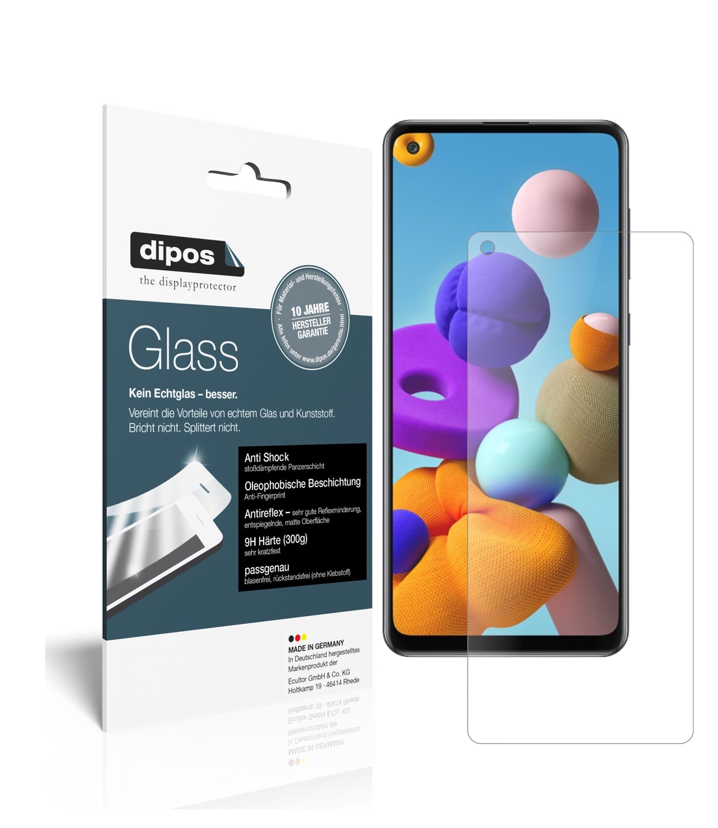 Matte Displayschutzfolie von dipos passend für Samsung Galaxy A21s, 9H kratzfest und blasenfrei montiert