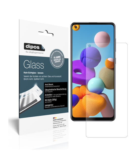 Matte Displayschutzfolie von dipos passend für Samsung Galaxy A21s, 9H kratzfest und blasenfrei montiert